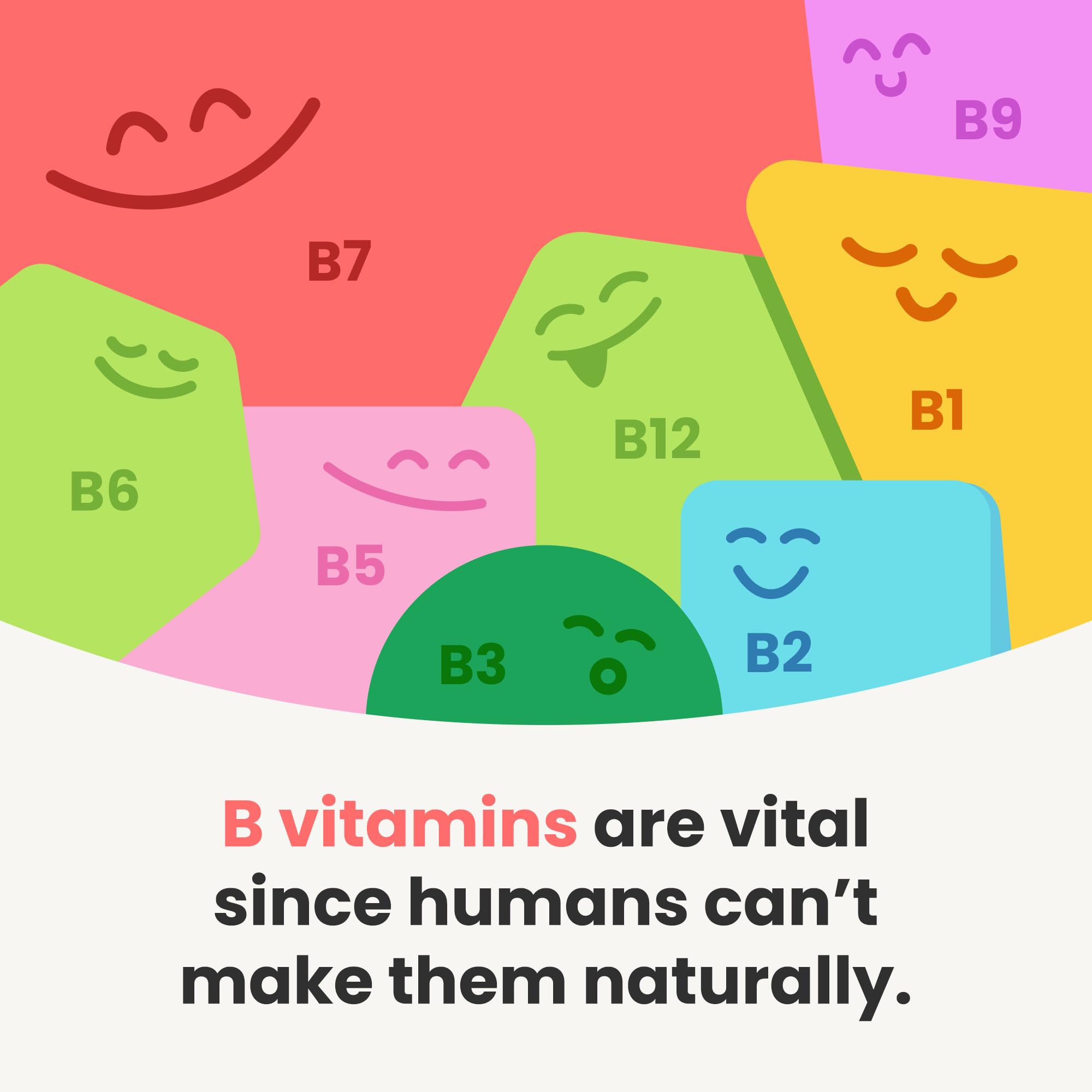 NutraChamps etiqueta con lista de vitaminas B y certificaciones visibles