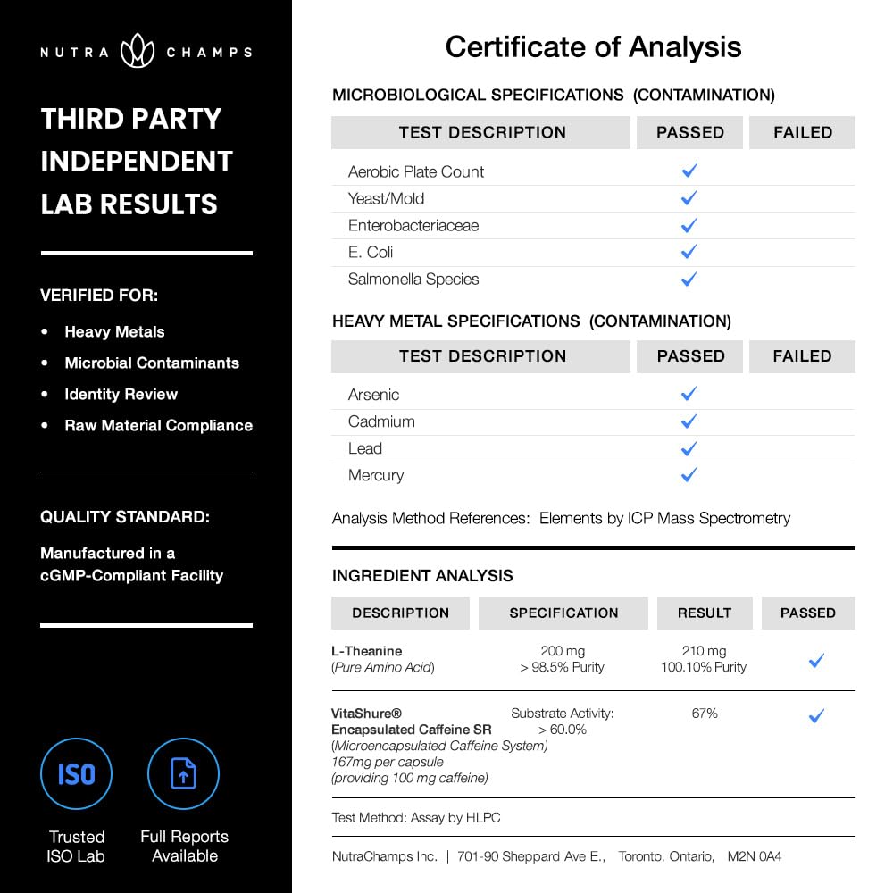 NutraChamps etiqueta con lista de ingredientes y certificación GMP visible