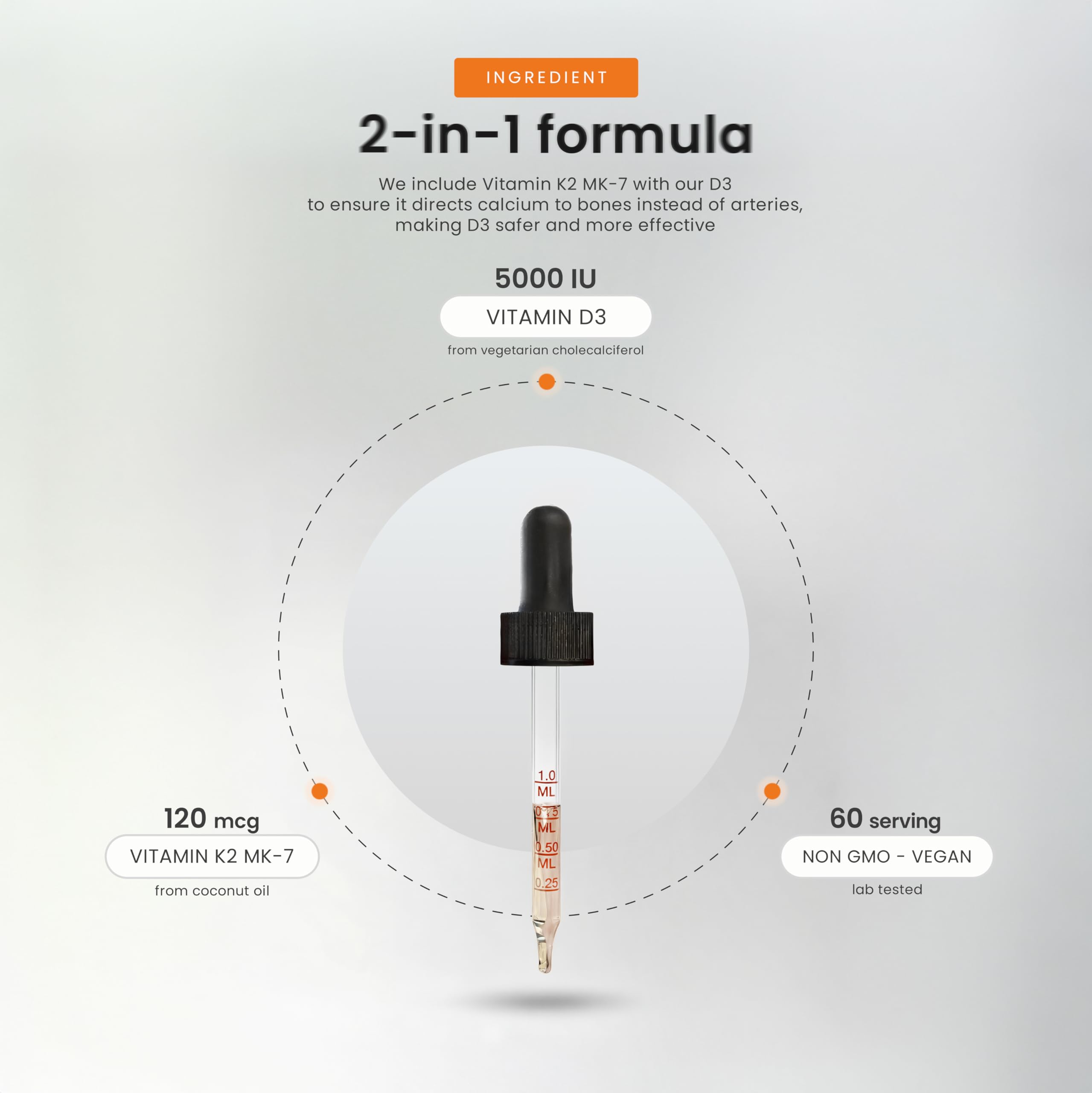 NutraChamps etiqueta con ingredientes y concentración D3 K2 visible