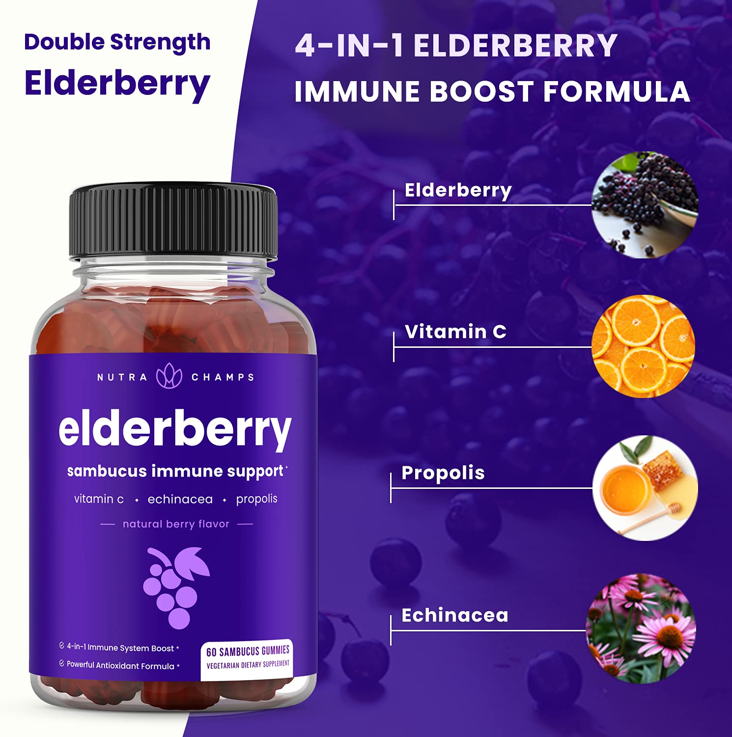 NutraChamps etiqueta con ingredientes clave y concentración por porción