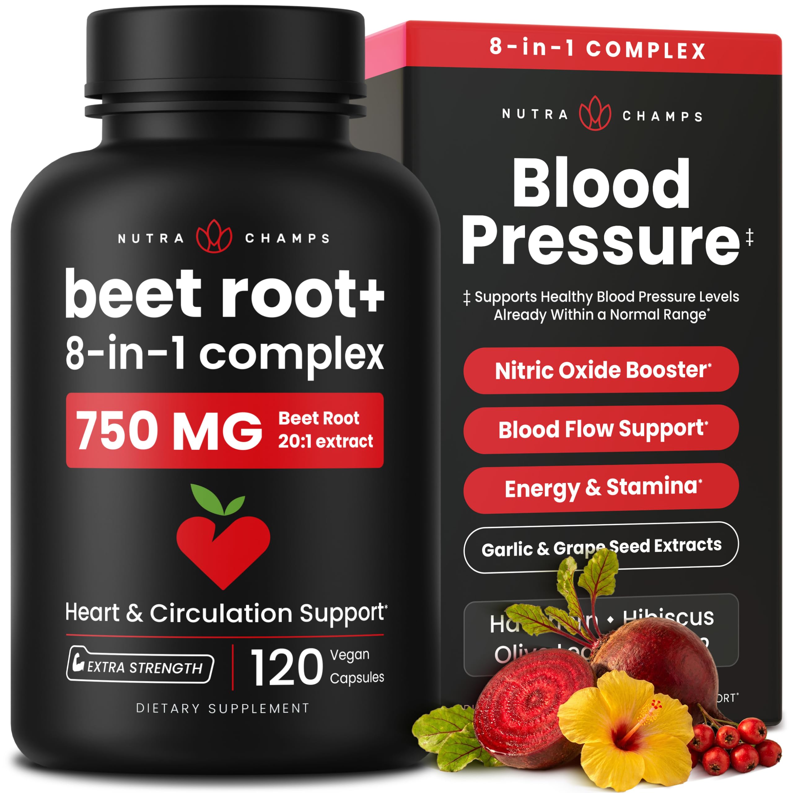 NutraChamps frasco frontal mostrando diseño y beneficios visibles