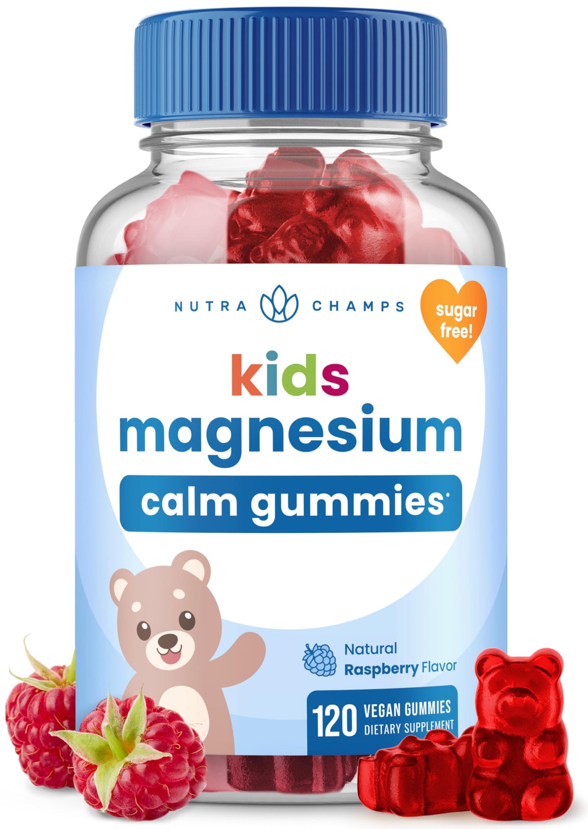 NutraChamps botella frontal con 120 gomitas, presentación clara y segura