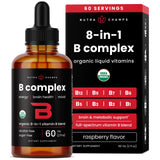 NutraChamps envase frontal del complejo B orgánico mostrando tamaño y diseño