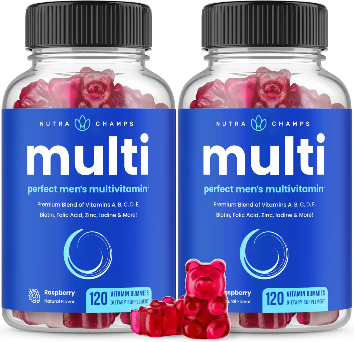 NutraChamps envase frontal de gomitas, presentación práctica y ahorro