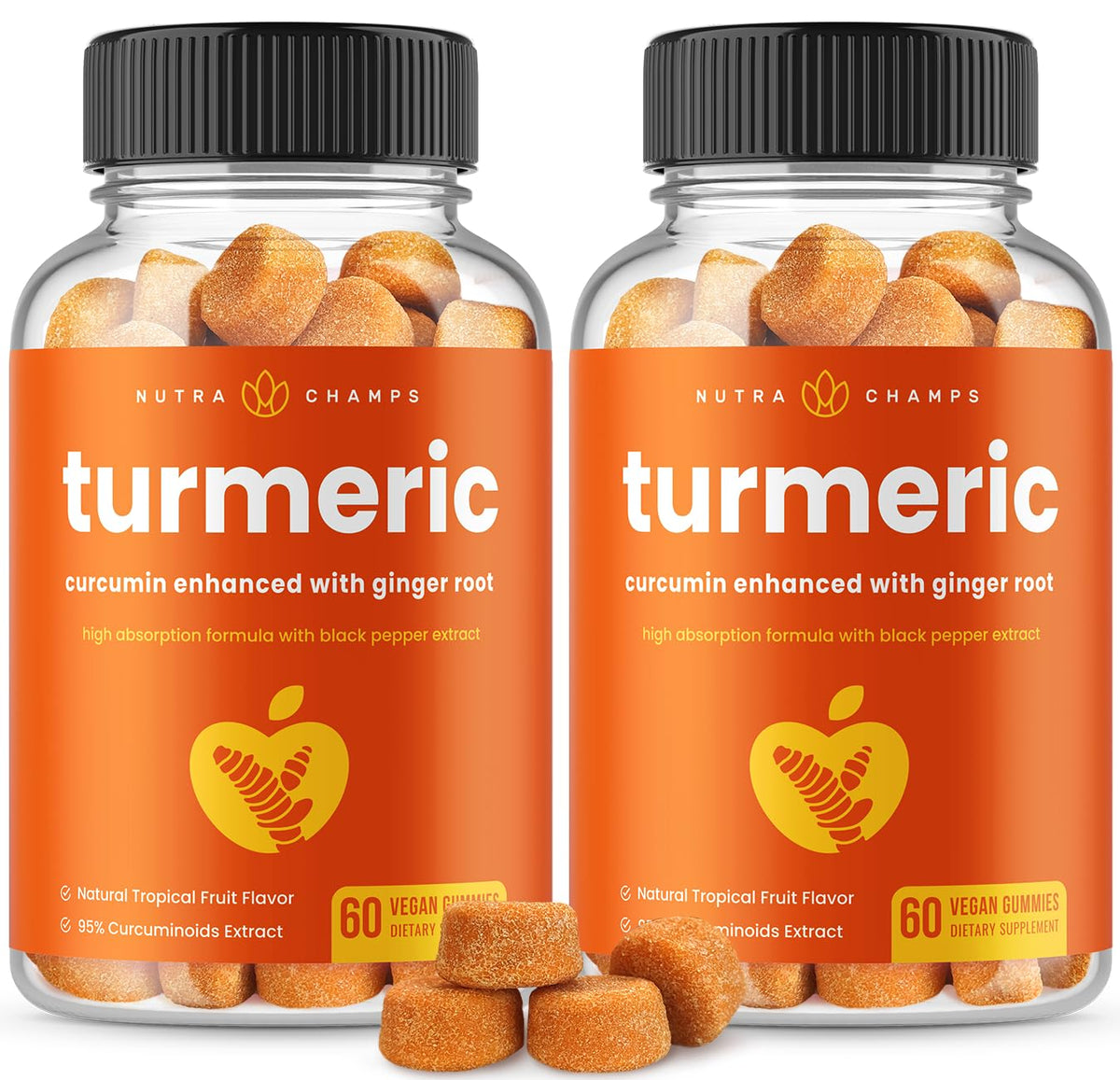 NutraChamps frasco frontal con etiqueta clara y diseño atractivo beneficiando la elección