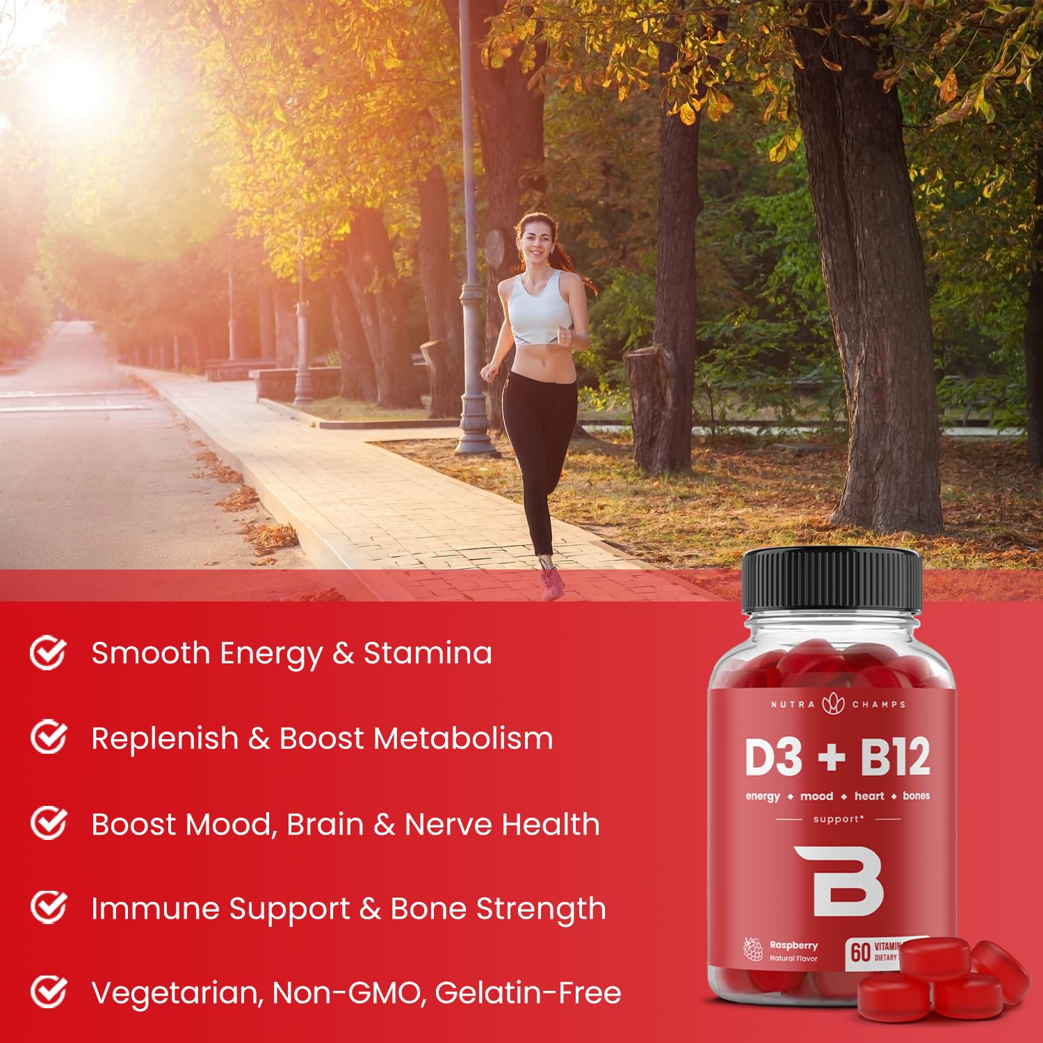 Gomita NutraChamps en mano para comparar tamaño y facilidad de consumo
