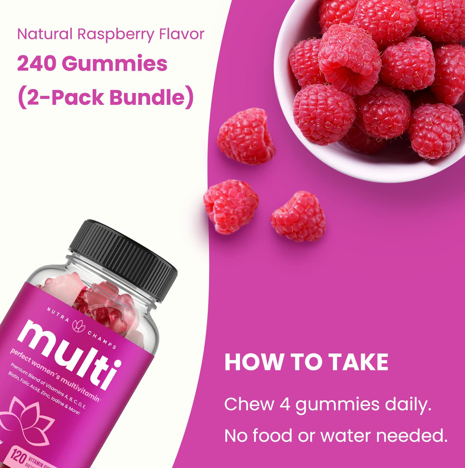 NutraChamps etiqueta nutricional en detalle con lista de vitaminas clave
