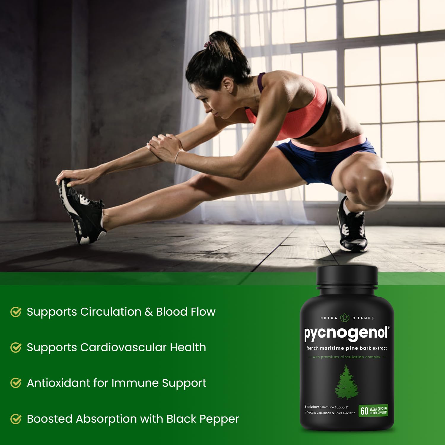 NutraChamps ingredientes naturales dispuestos que resaltan origen premium