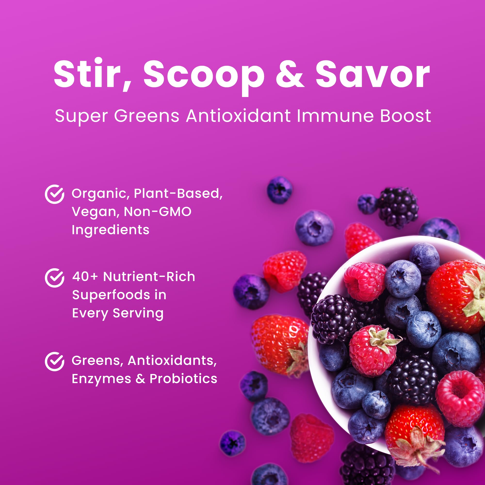 NutraChamps ingredientes clave (spirulina, chlorella, wheat grass) en detalle visual