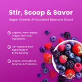 NutraChamps ingredientes clave (spirulina, chlorella, wheat grass) en detalle visual