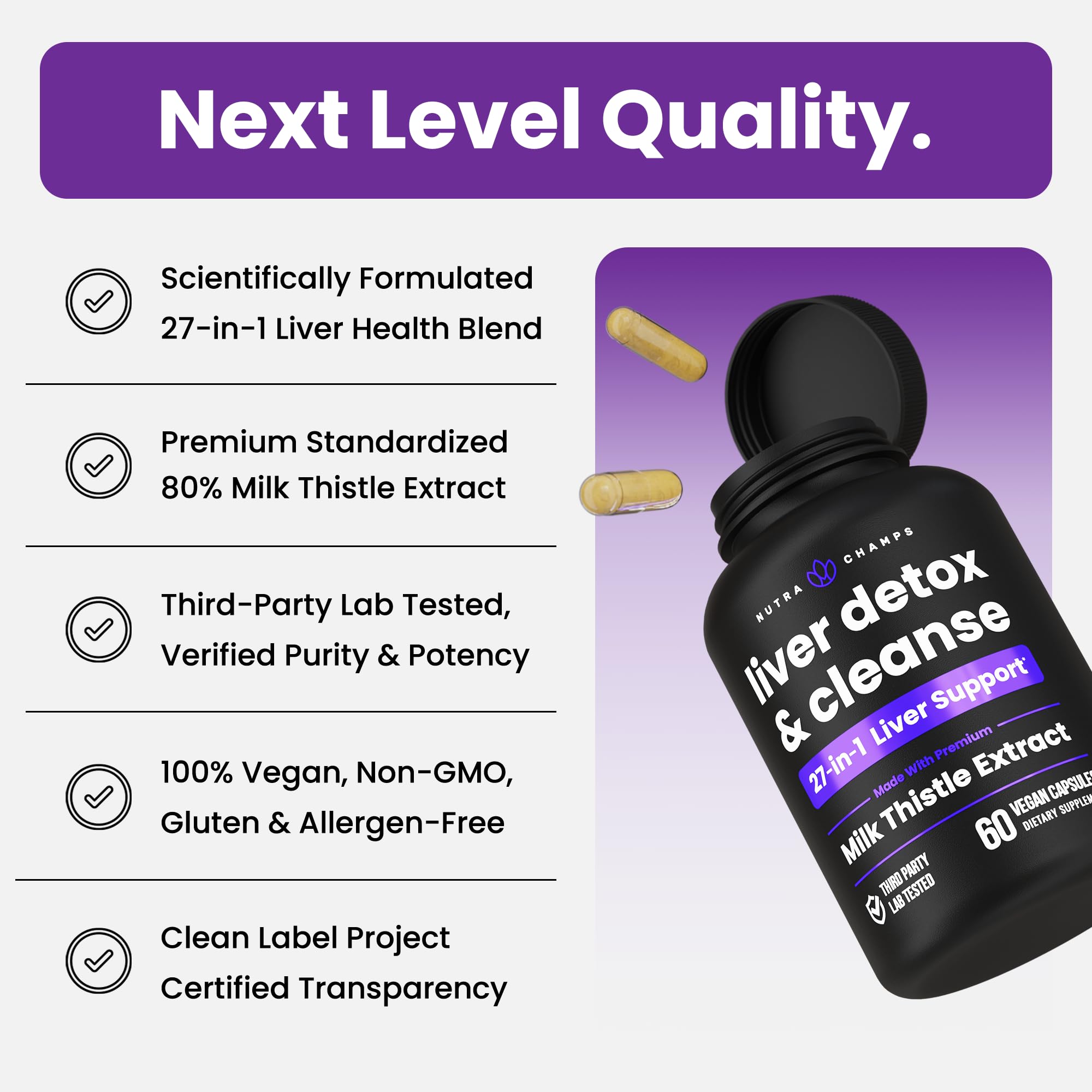 NutraChamps cápsula en primer plano que muestra textura y pureza