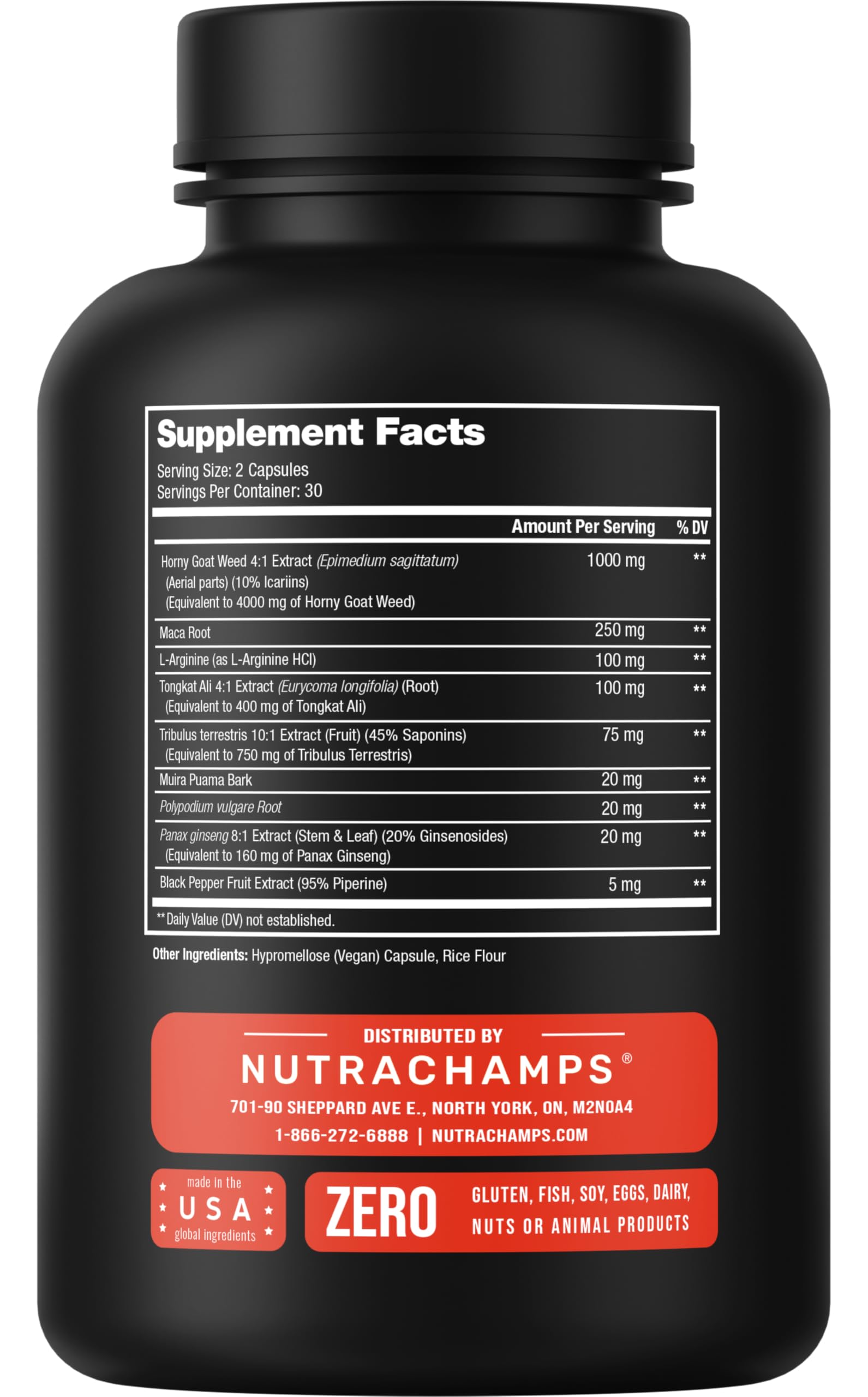 NutraChamps polvo de extracto de Horny Goat Weed resaltando concentración