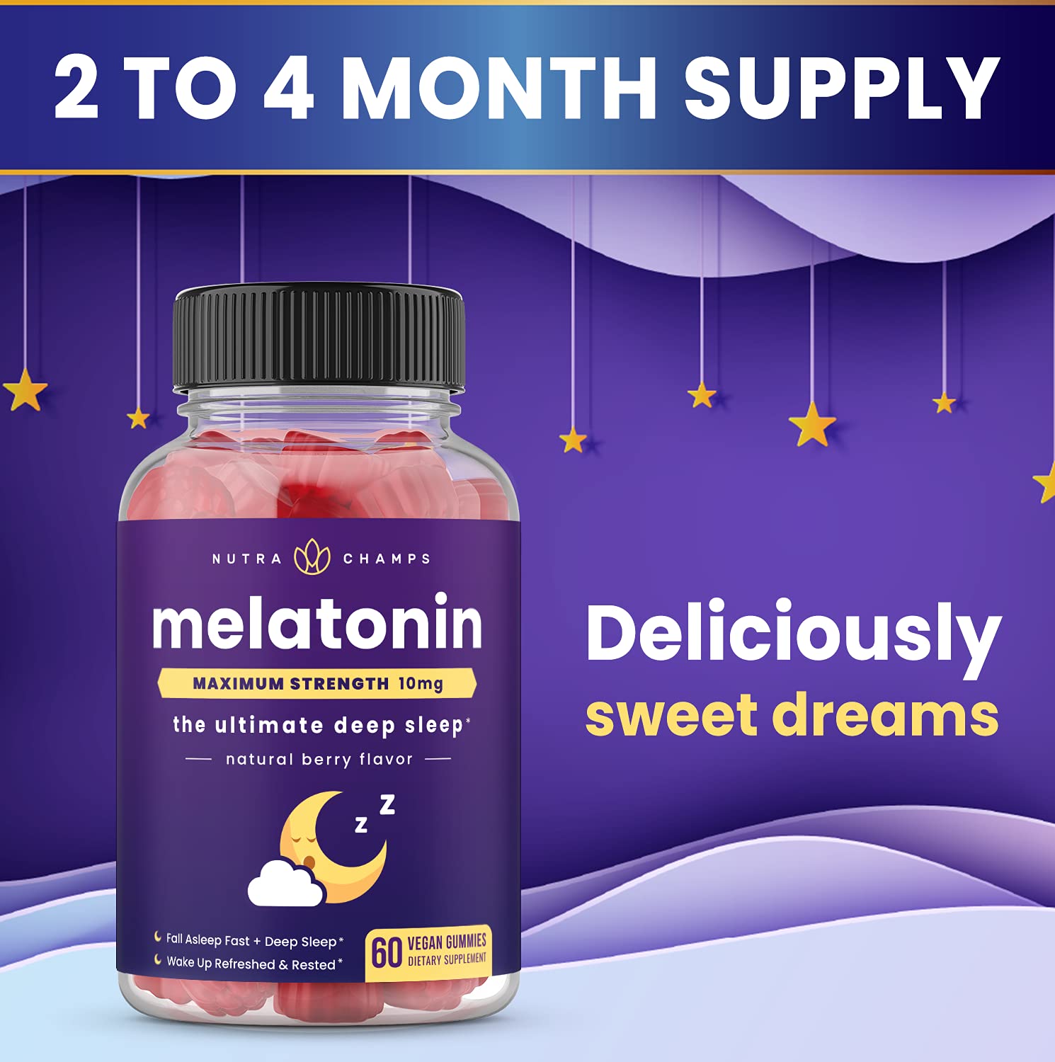 Persona sosteniendo gominola NutraChamps antes de dormir, conveniencia nocturna