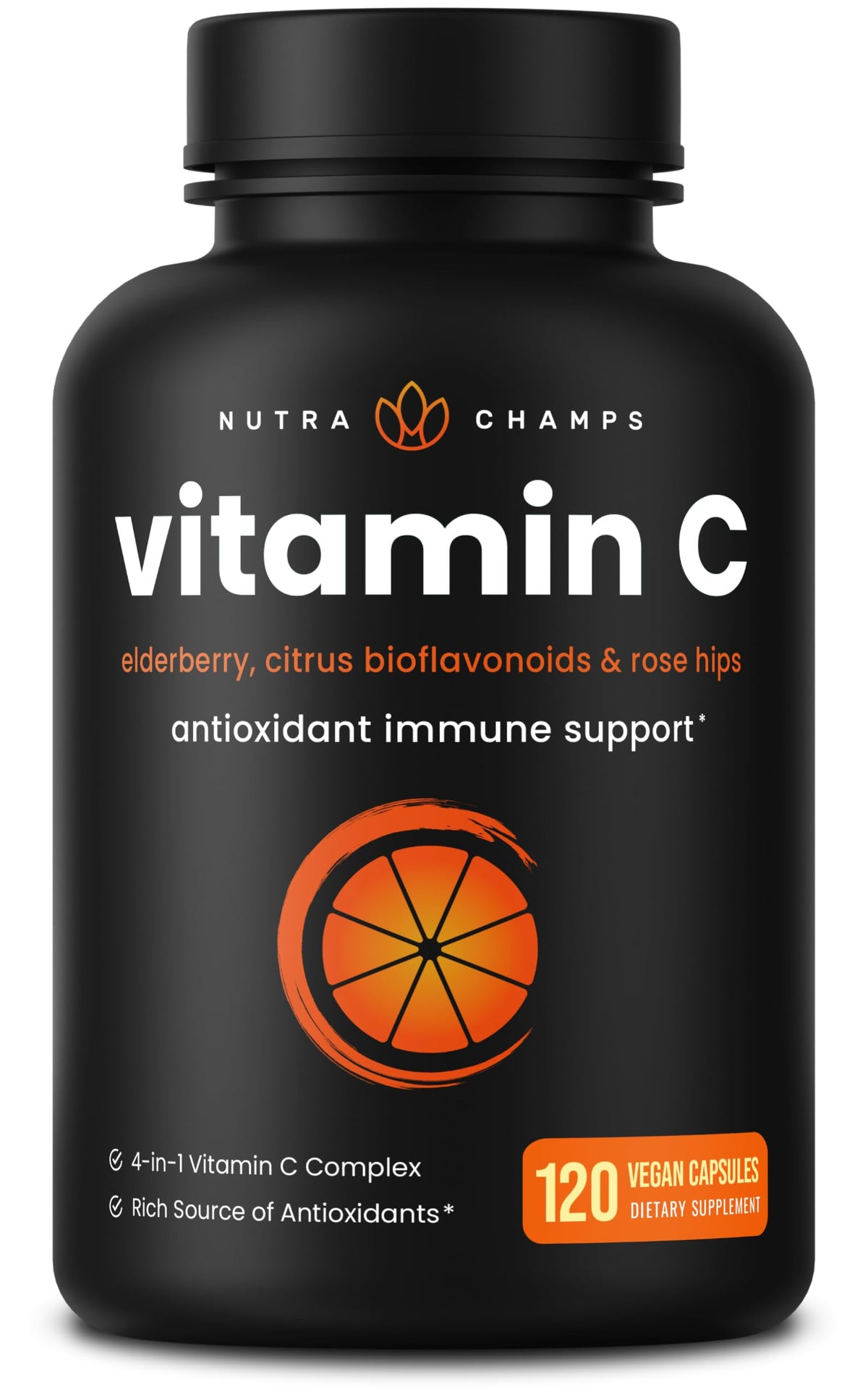 NutraChamps frasco frontal mostrando cápsulas y beneficios visibles