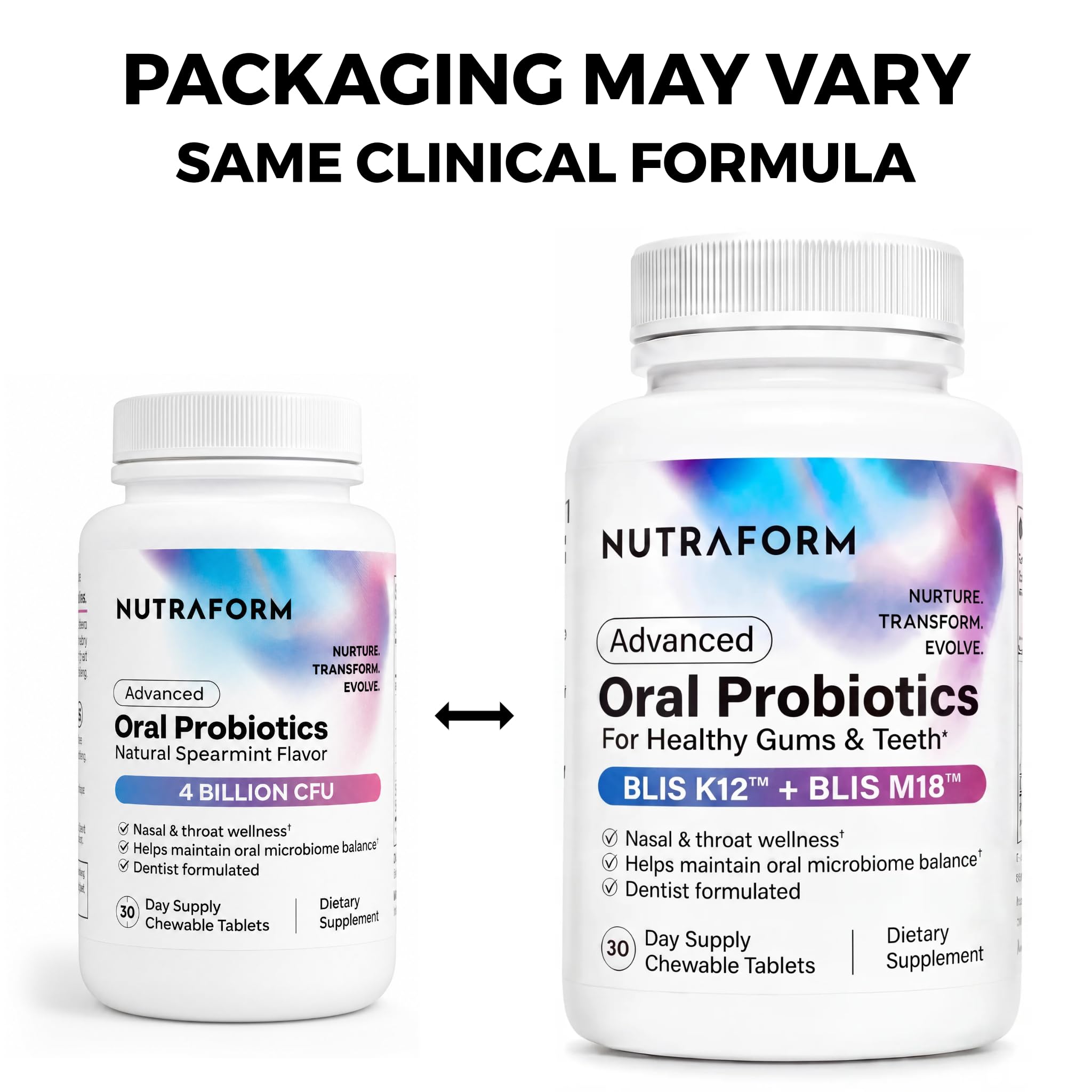 Nutraform etiqueta ingredientes que destaca BLIS K12 y BLIS M18