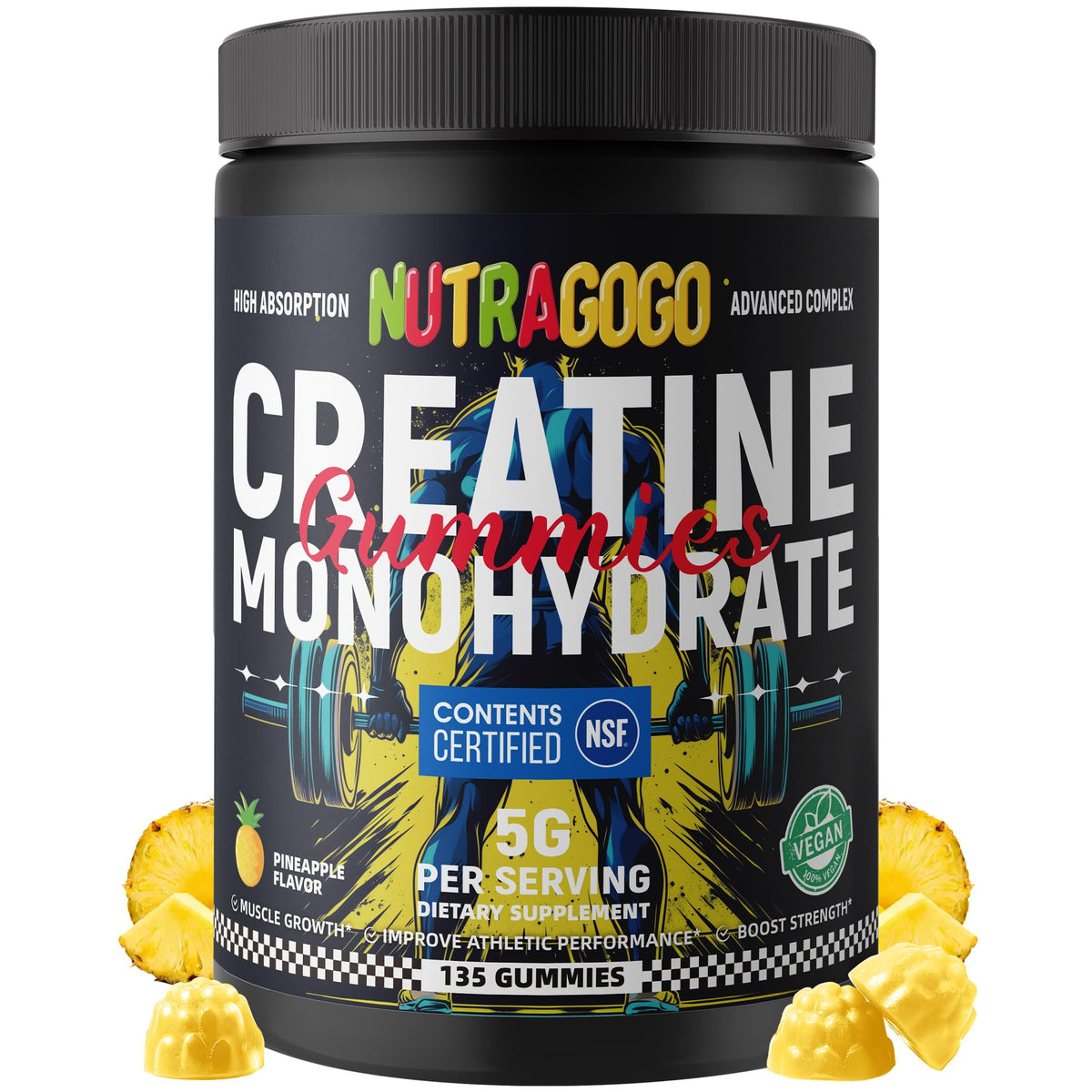 NUTRAGOGO frontal del envase mostrando sabor piña y 135 unidades