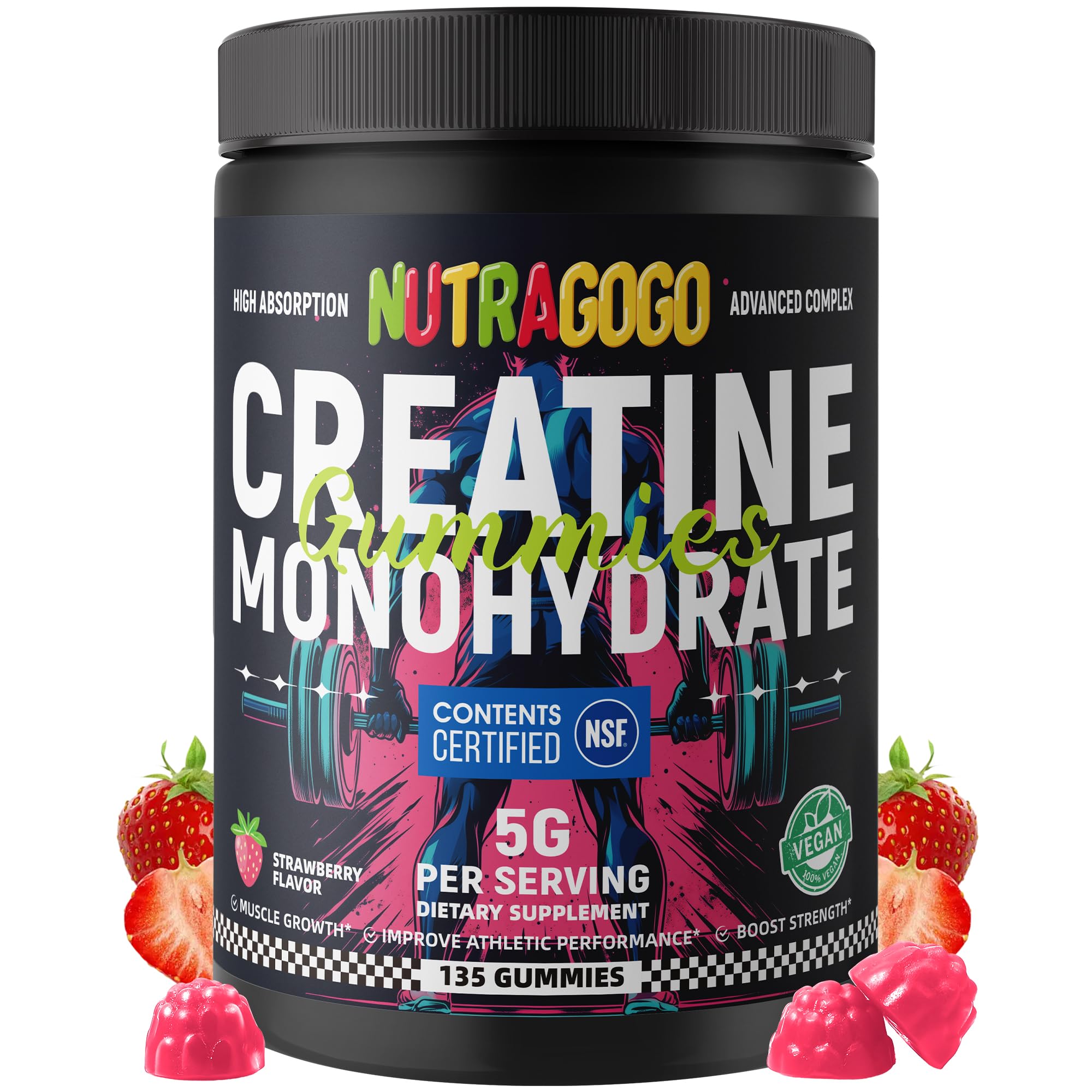 NUTRAGOGO gomitas fresa frontal con envase visible para consumo práctico