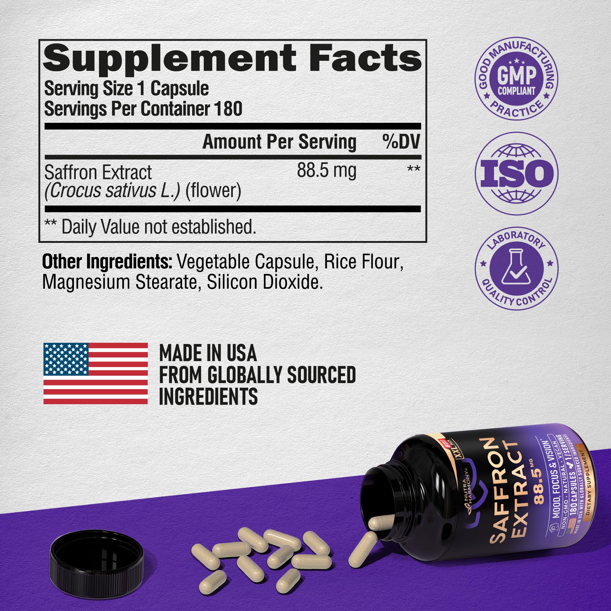 NUTRAHARMONY cápsula junto a regla para escala, beneficio: tamaño práctico