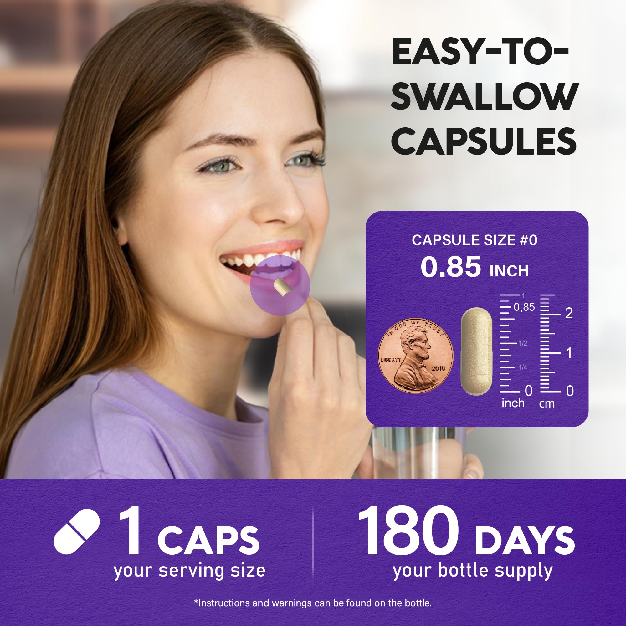 NUTRAHARMONY persona tomando cápsula, beneficio: uso diario fácil