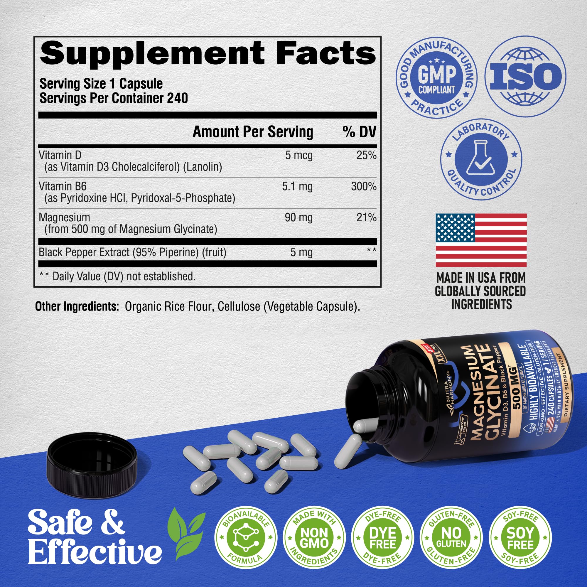 NUTRAHARMONY vista superior del bote abierto con 240 cápsulas listo para uso