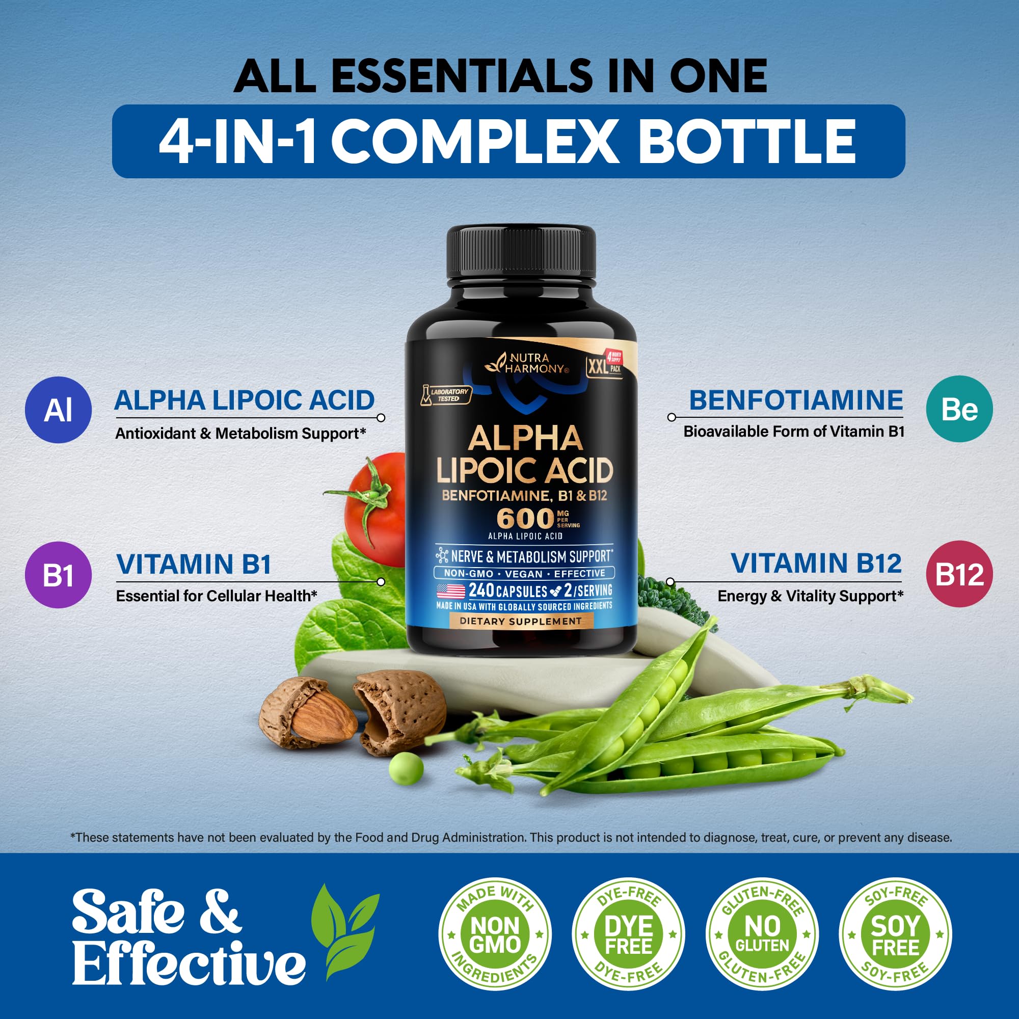 NUTRAHARMONY botella abierta con cápsulas listas para consumo diario