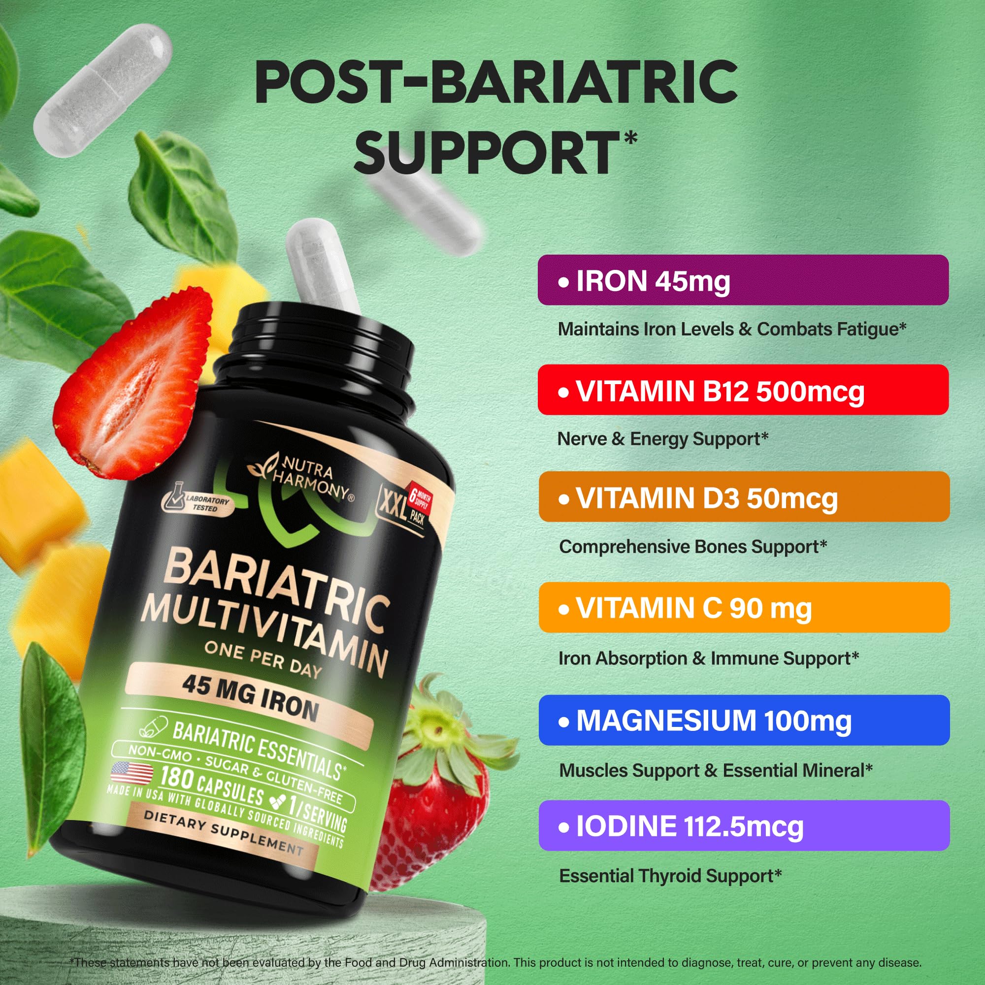 NUTRAHARMONY botella abierta con cápsulas para visualizar dosis diaria y cantidad