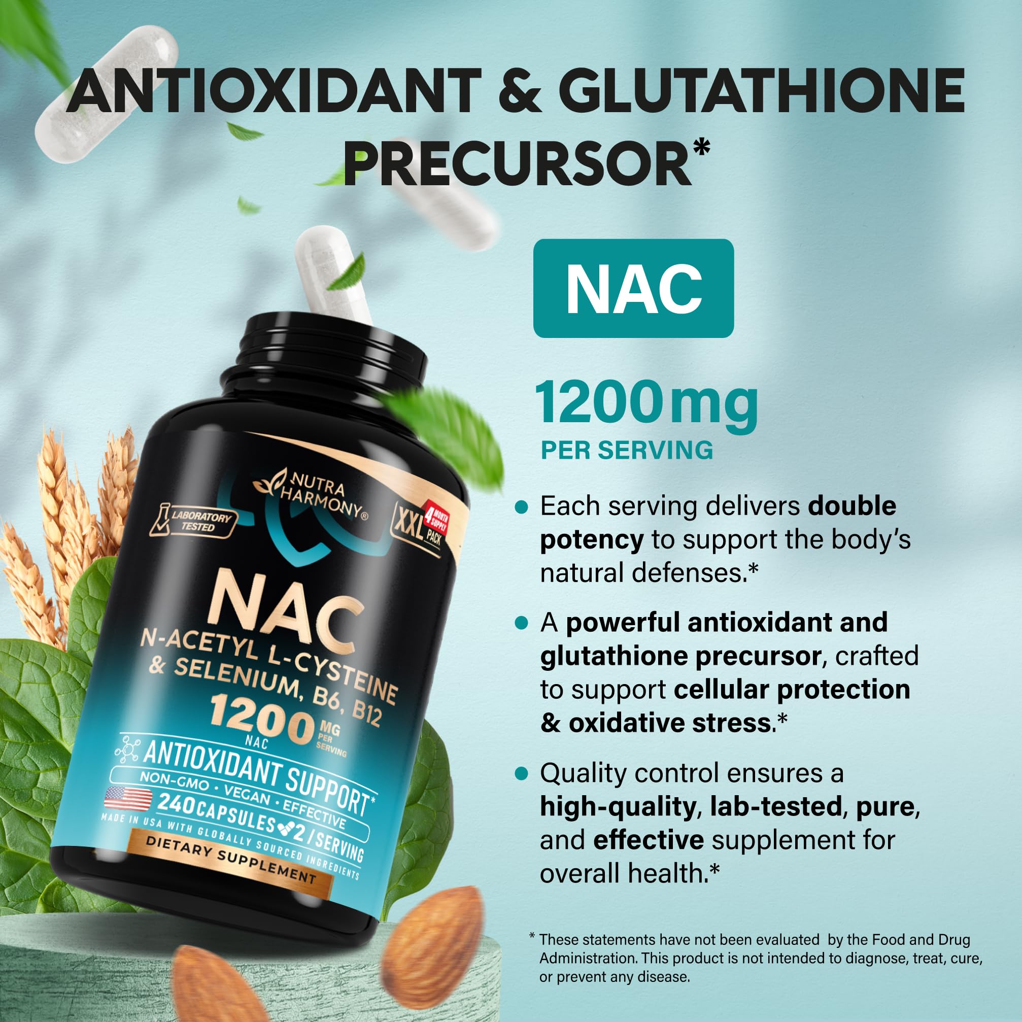NUTRAHARMONY cápsula en mano para comparar tamaño y dosificación
