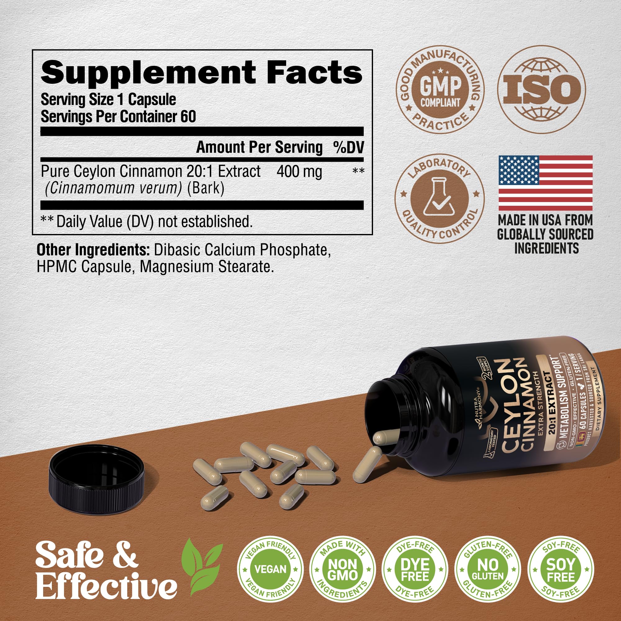 NUTRAHARMONY botella abierta con cápsulas listos para consumo diario