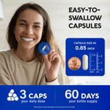 NUTRAHARMONY cápsulas junto a moneda para comparar tamaño y portabilidad