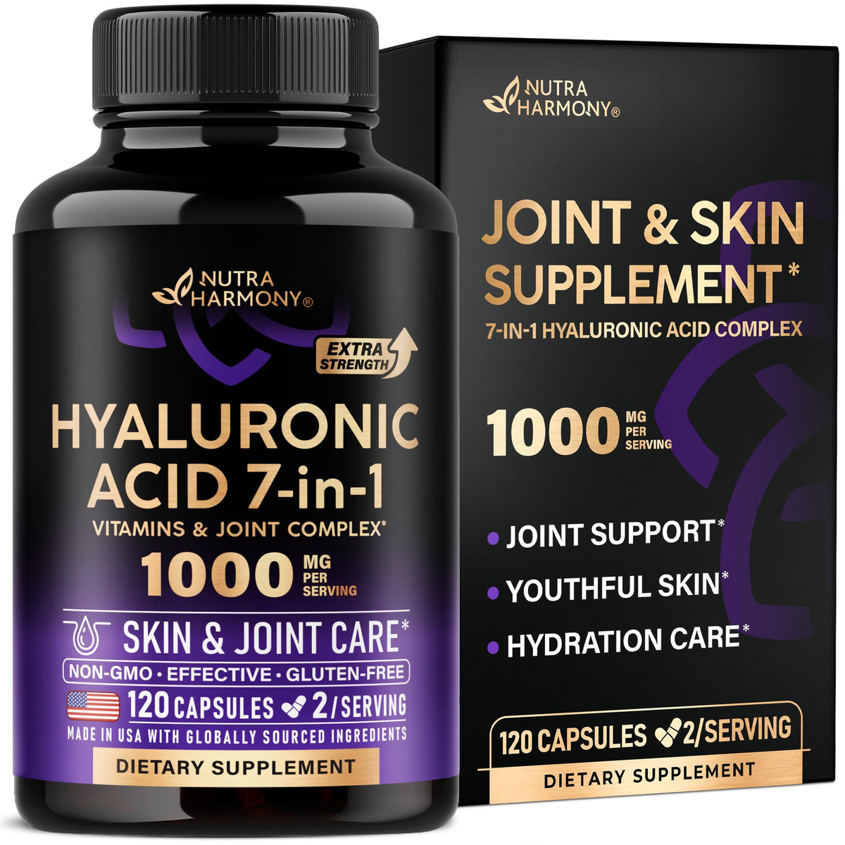 NUTRAHARMONY frasco delantero mostrando 120 cápsulas y diseño claro