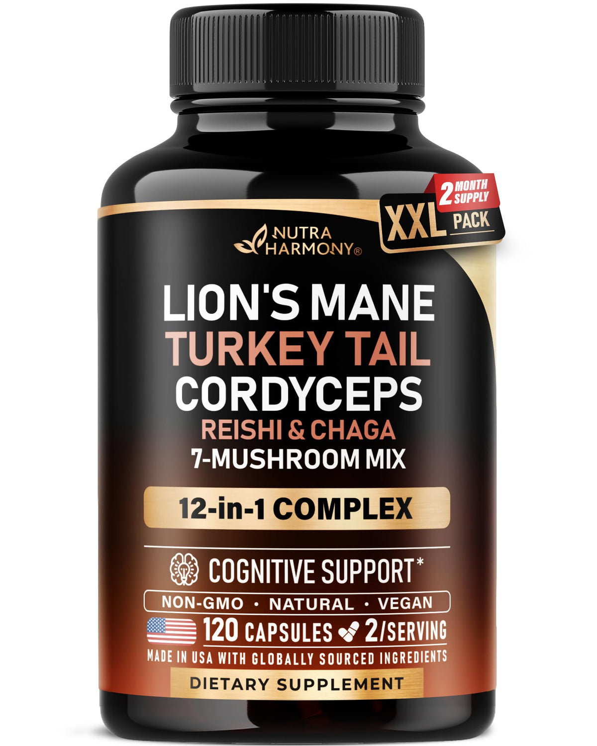 NUTRAHARMONY frasco frente mostrando etiqueta clara y beneficios