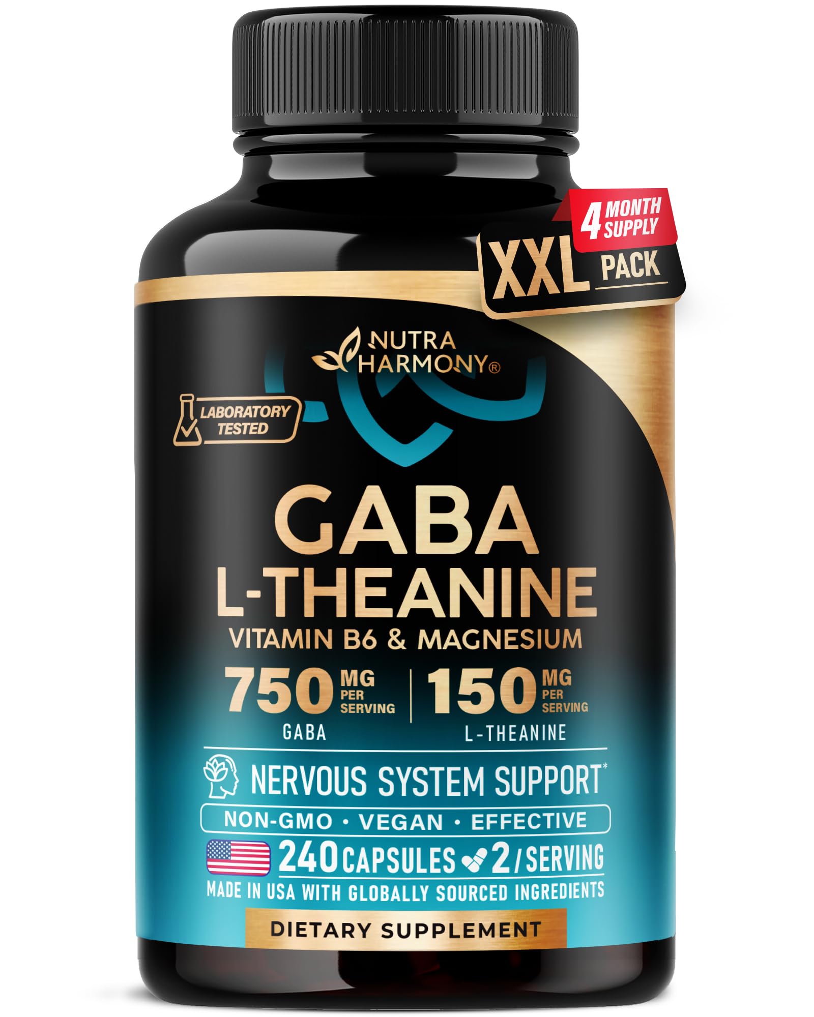 NUTRAHARMONY frasco frontal mostrando la fórmula para calma y sueño