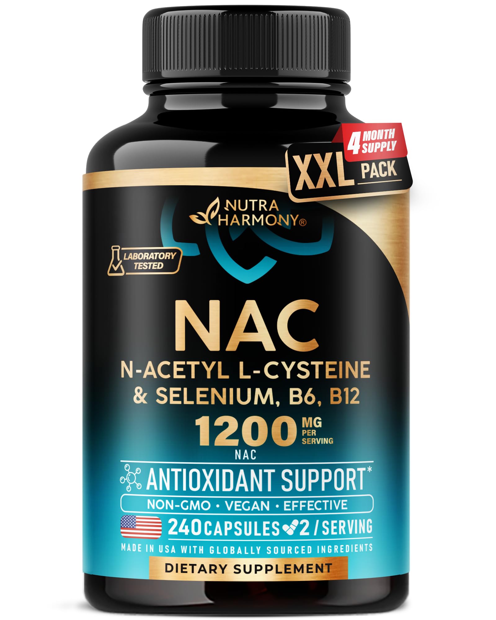 NUTRAHARMONY frasco frontal mostrando 240 cápsulas y etiqueta clara