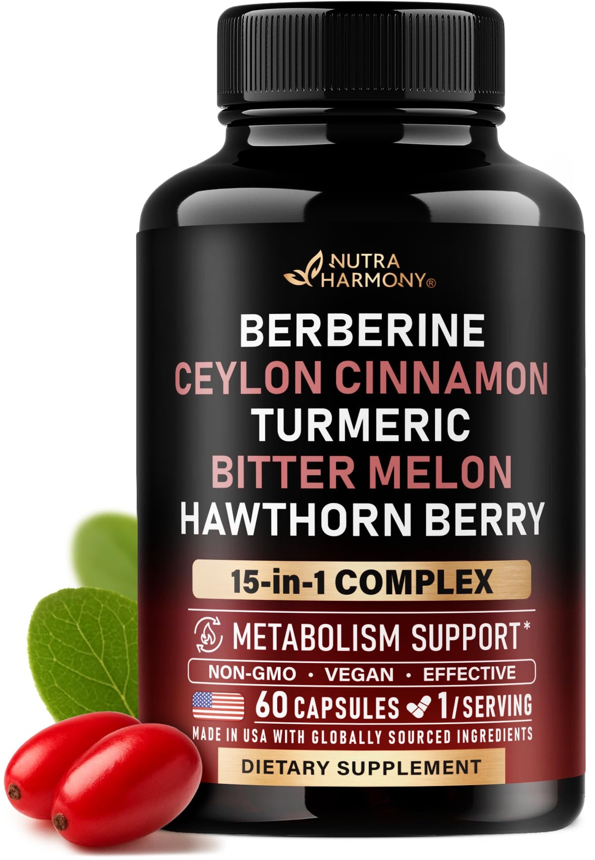 NUTRAHARMONY frente del envase mostrando 60 cápsulas y beneficios visibles