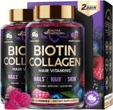NUTRAHARMONY frasco frontal mostrando gominolas biotina y colágeno, práctico y atractivo