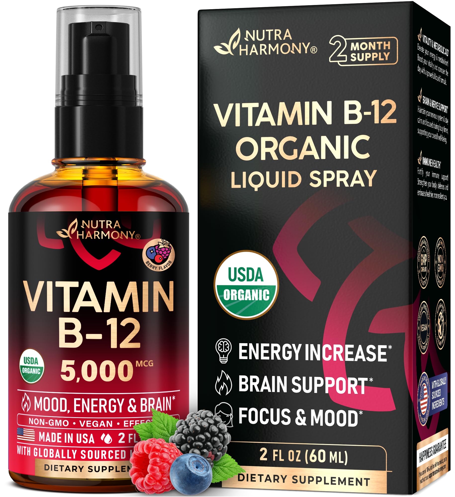 NUTRAHARMONY envase frontal del spray B12 muestra formato y beneficio práctico