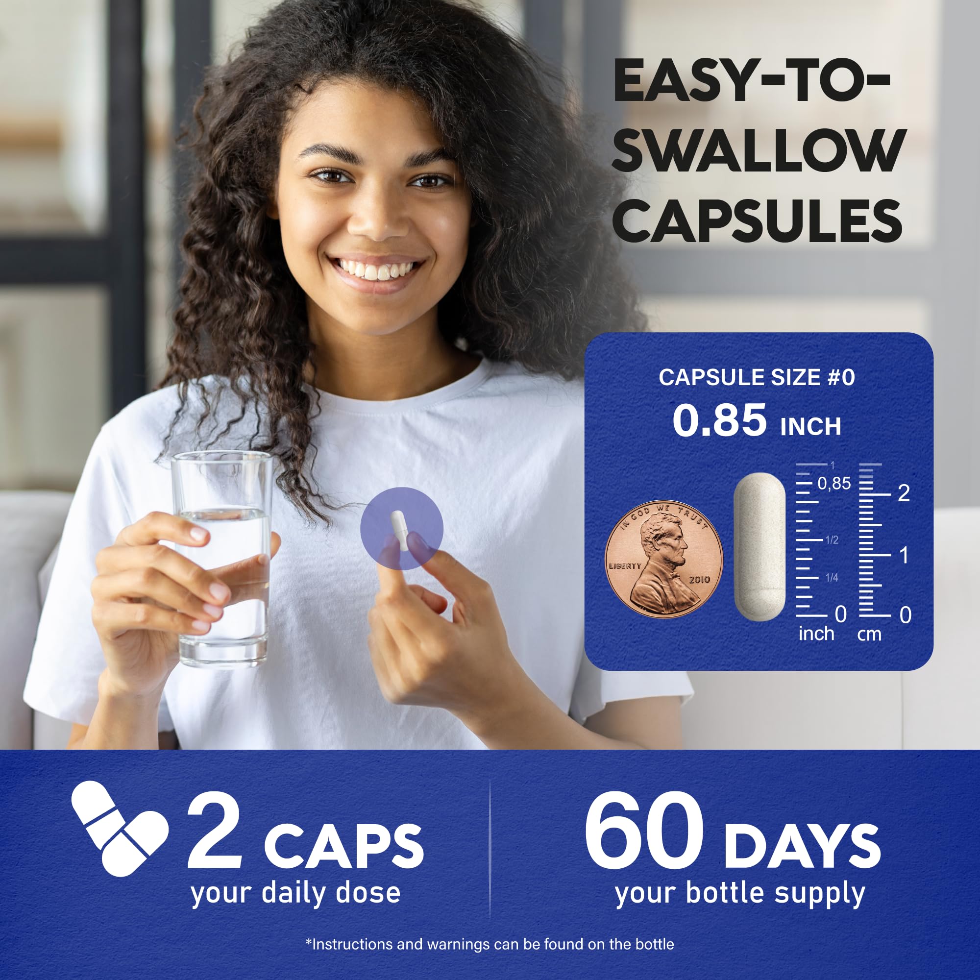 NUTRAHARMONY cápsula junto a moneda para referencia de tamaño y dosis
