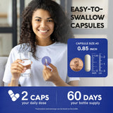 NUTRAHARMONY cápsula junto a moneda para referencia de tamaño y dosis