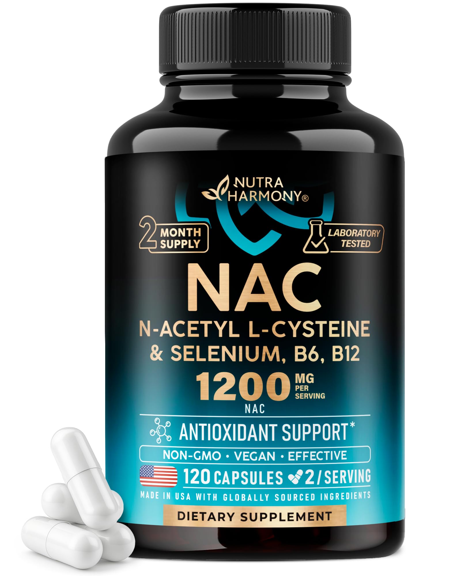 NUTRAHARMONY envase frontal claro mostrando 120 cápsulas y beneficios