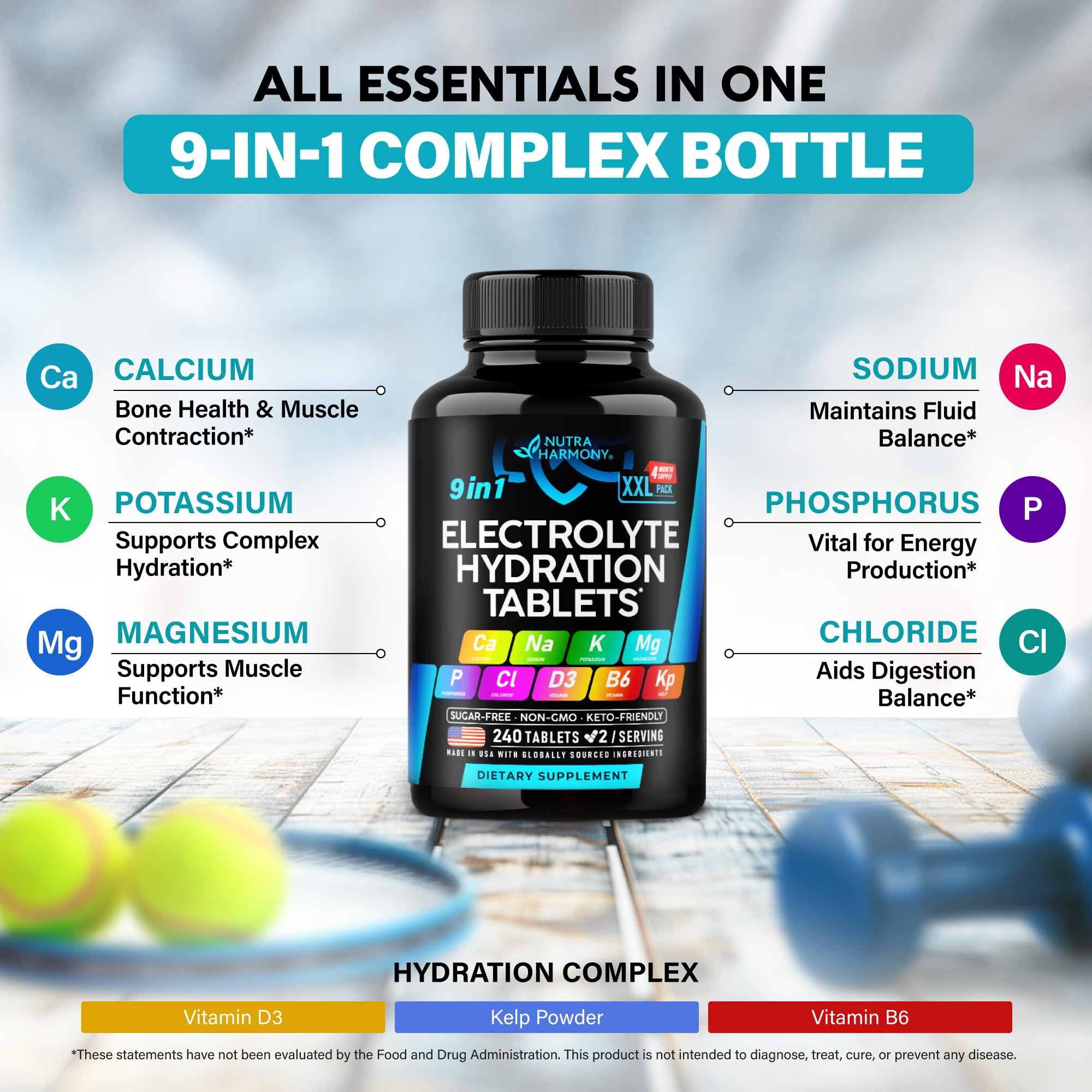 NUTRAHARMONY tabletas disueltas en vaso mostrando rápida mezcla e hidratación