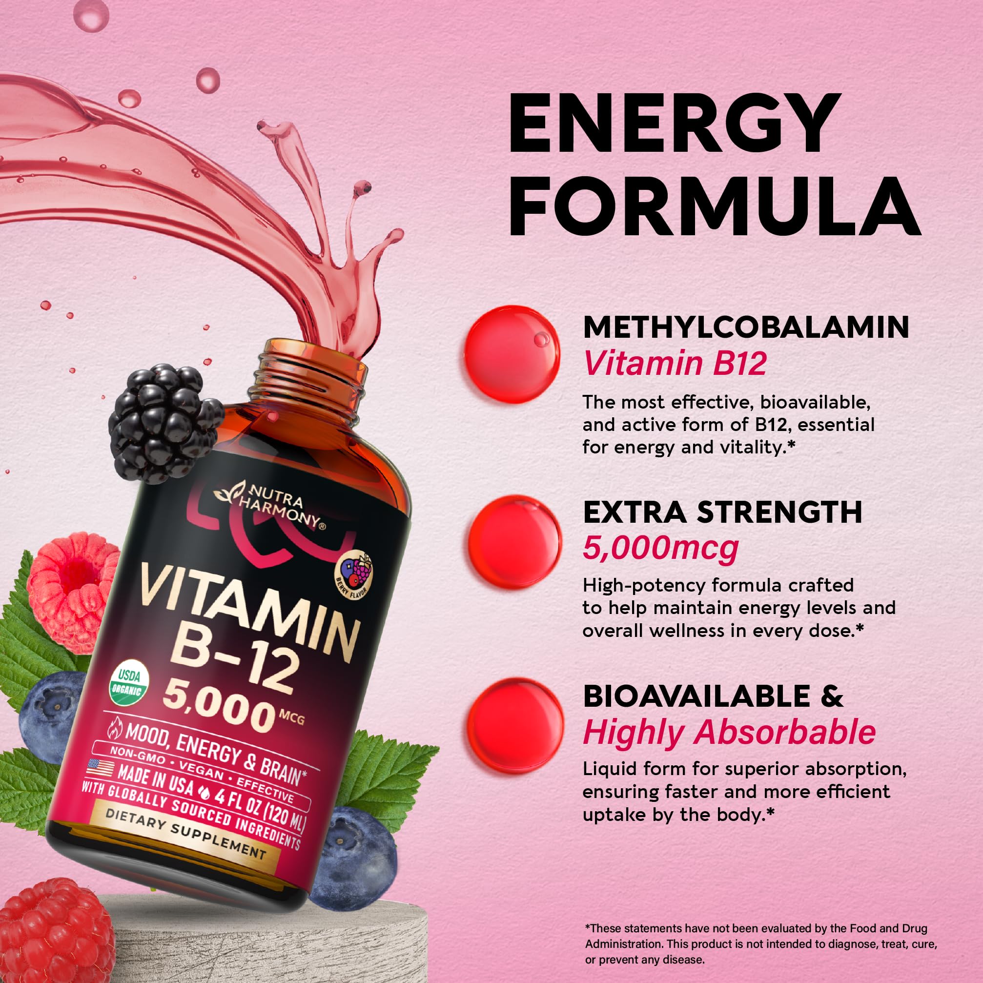 NUTRAHARMONY botella al lado de regla mostrando tamaño y duración útil