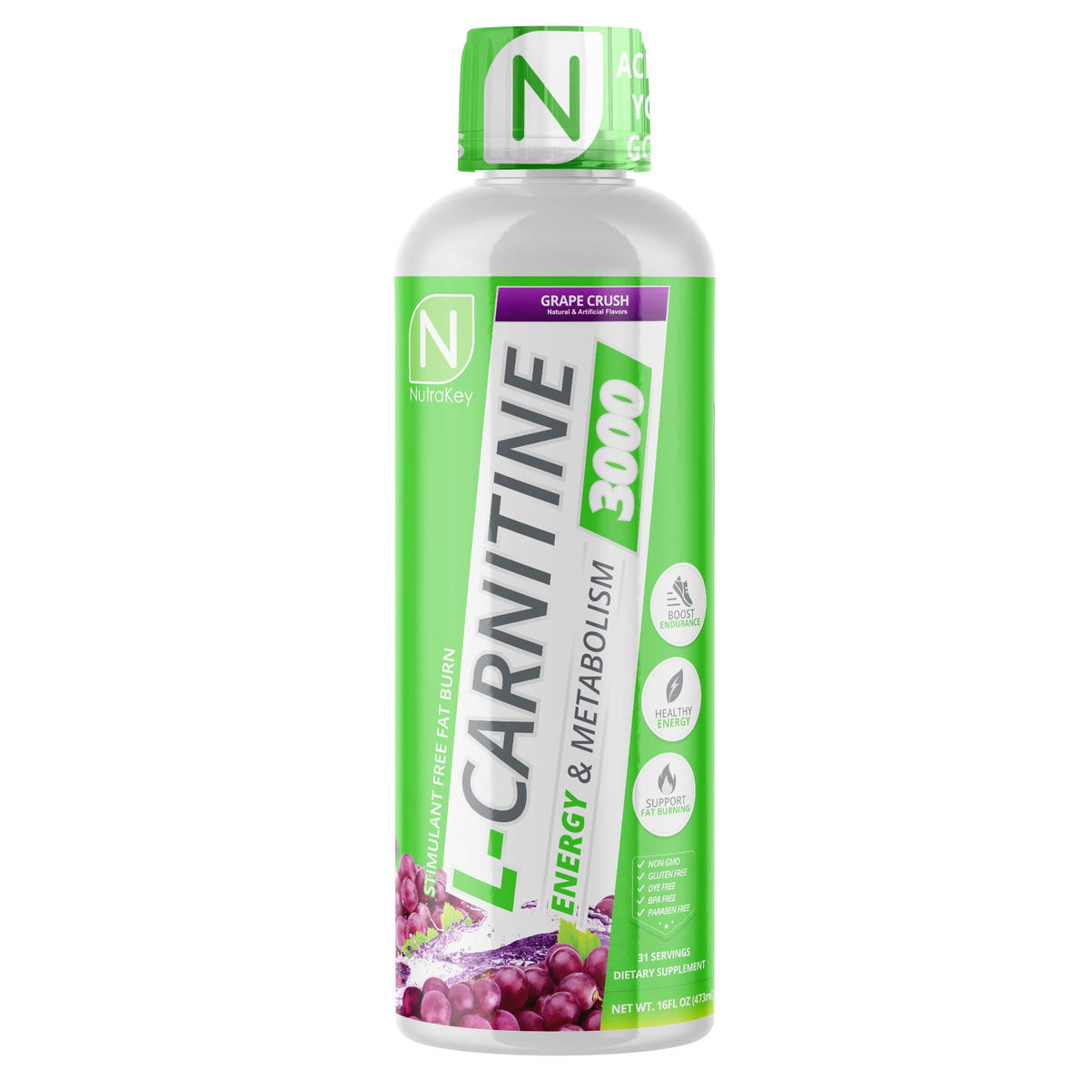 NutraKey botella frontal Grape Crush mostrando etiqueta clara y beneficios