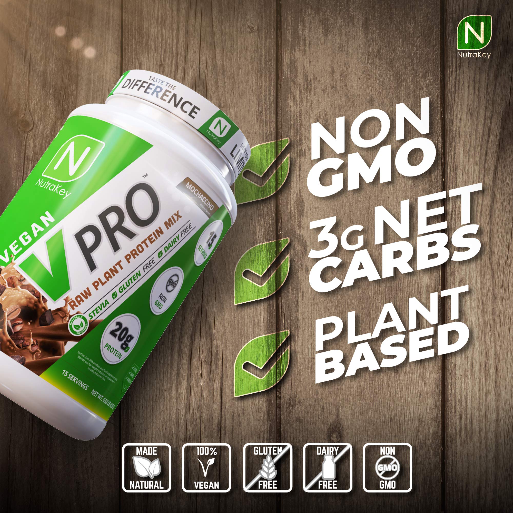 NutraKey V-Pro batido mocha servido en vaso para recuperación y energía