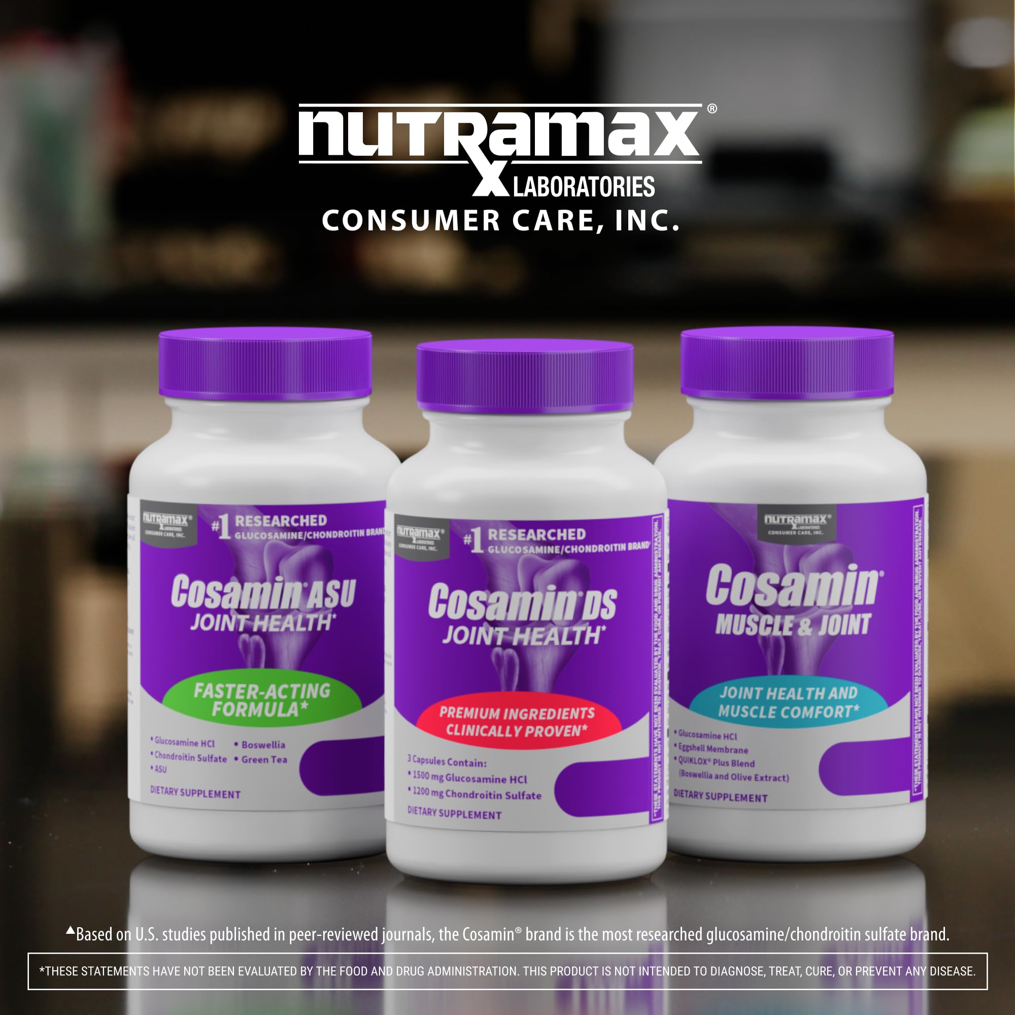 Nutramax Cosamin DS empaquetado completo reflejando fabricación familiar