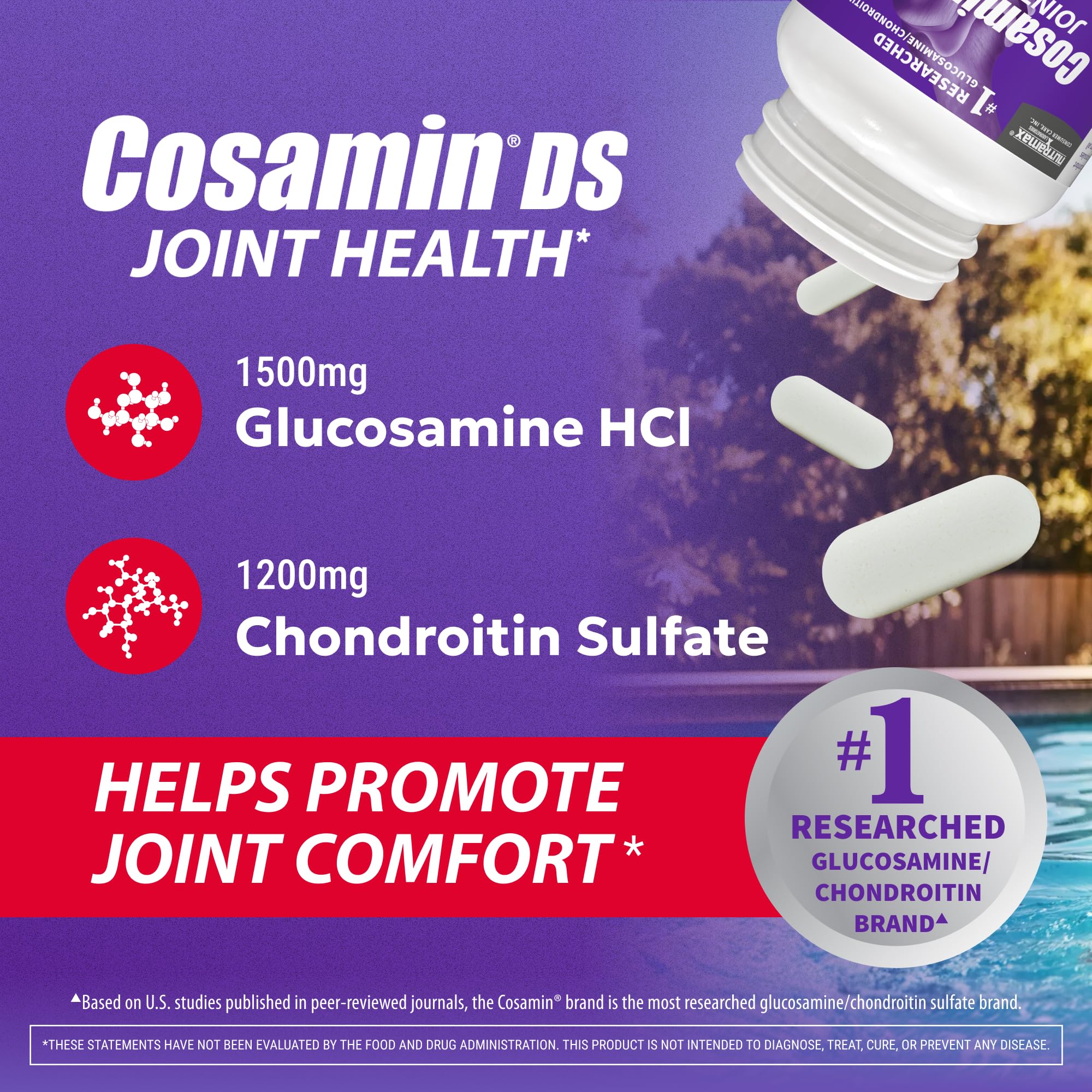 Nutramax Cosamin DS primer plano de tabletas resaltando textura y dosificación