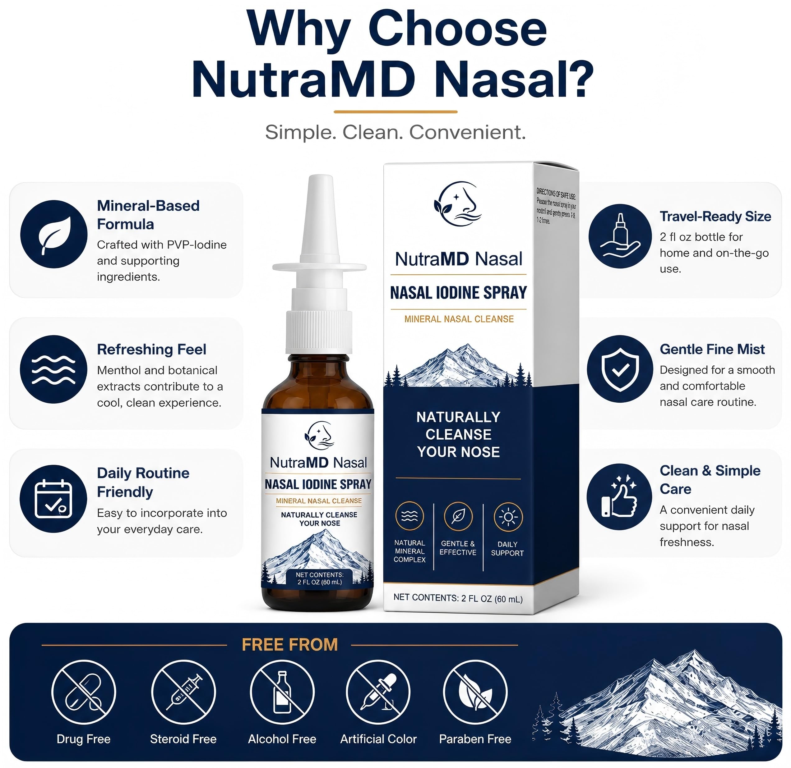 NutraMD Nasal entorno botánico que sugiere frescura y experiencia mentolada