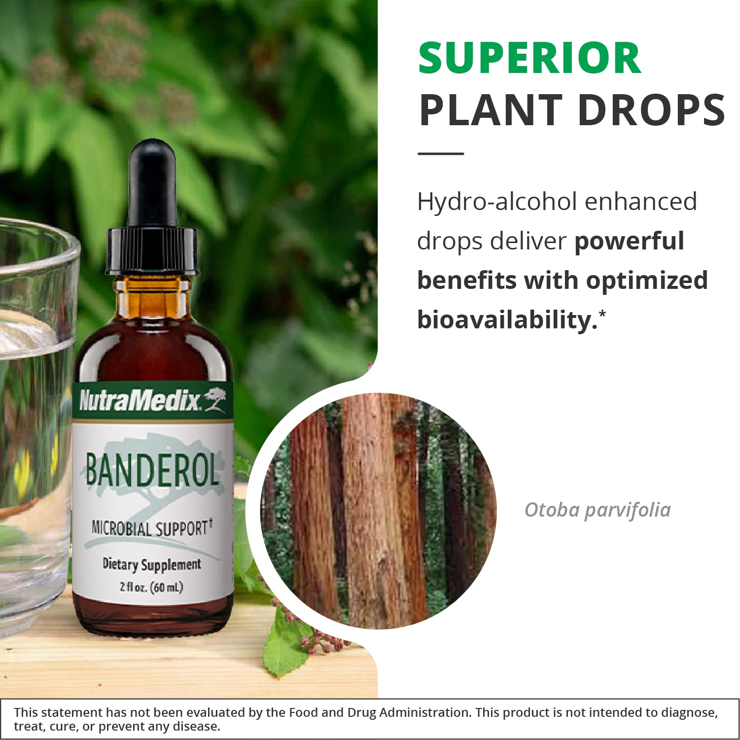 NutraMedix gotas Banderol vertidas en un vaso para uso diario sencillo