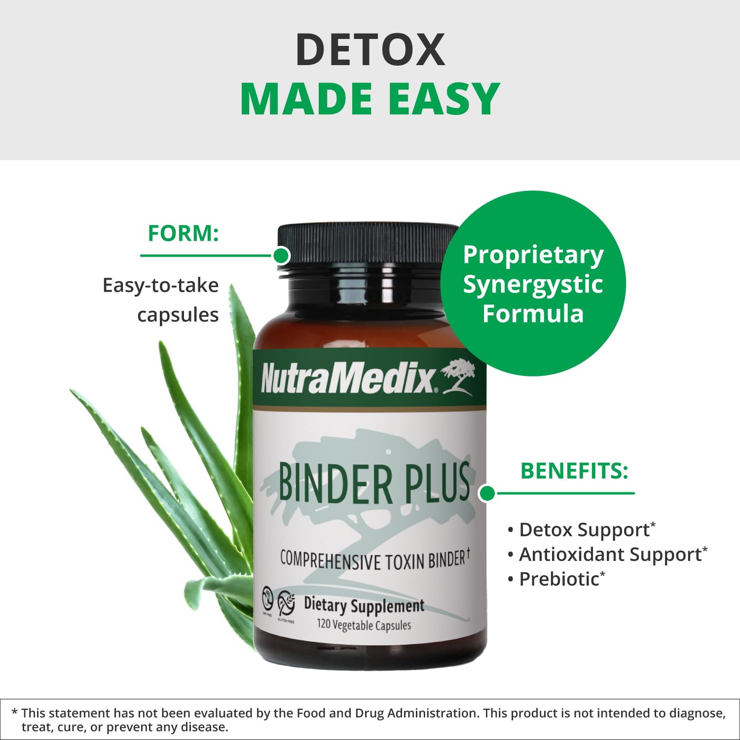 NutraMedix Binder Plus etiqueta nutricional detallada mostrando ingredientes y dosis