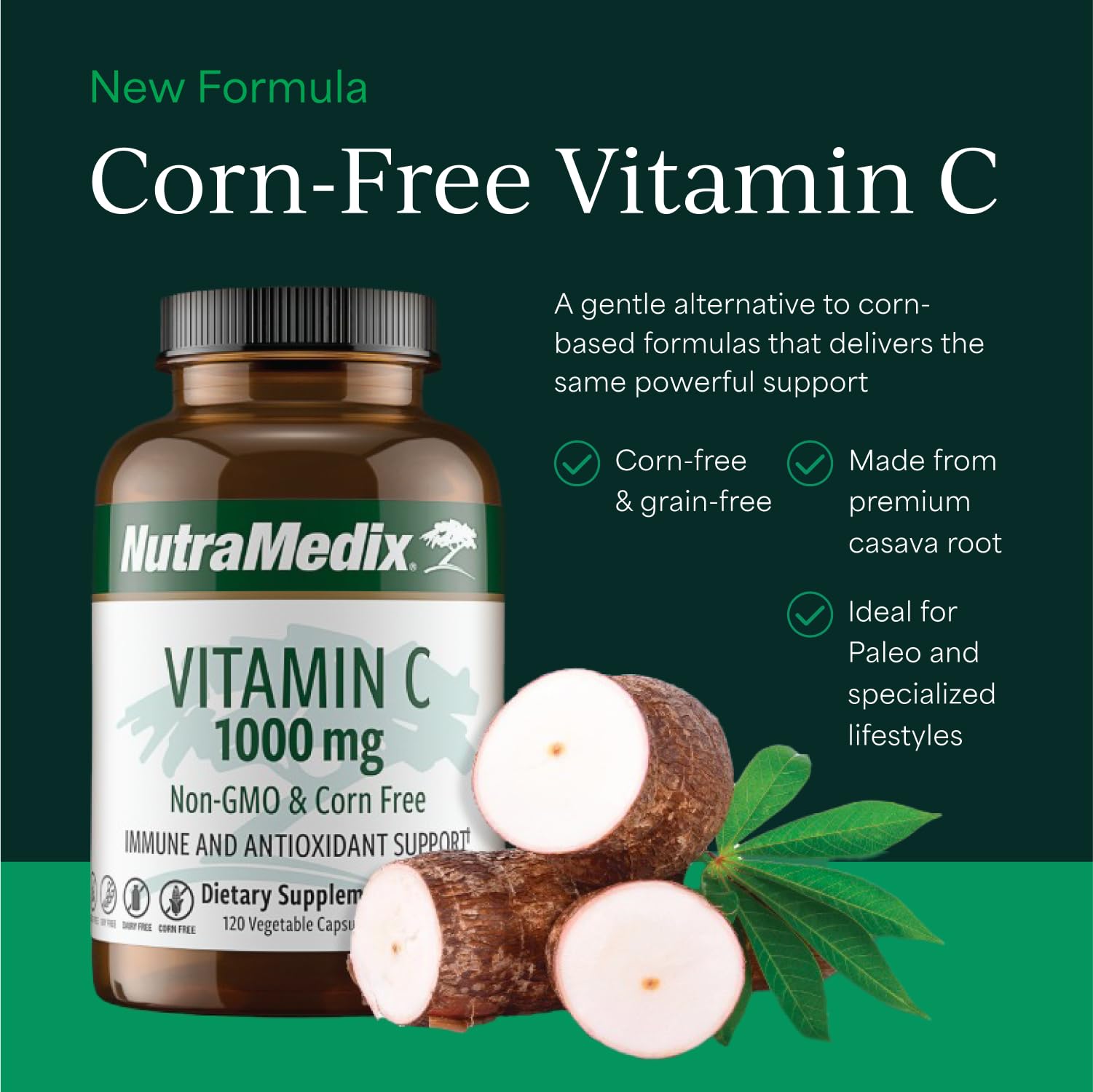 NutraMedix cápsula detalle de textura vegetal y toma fácil para dietas sin maíz