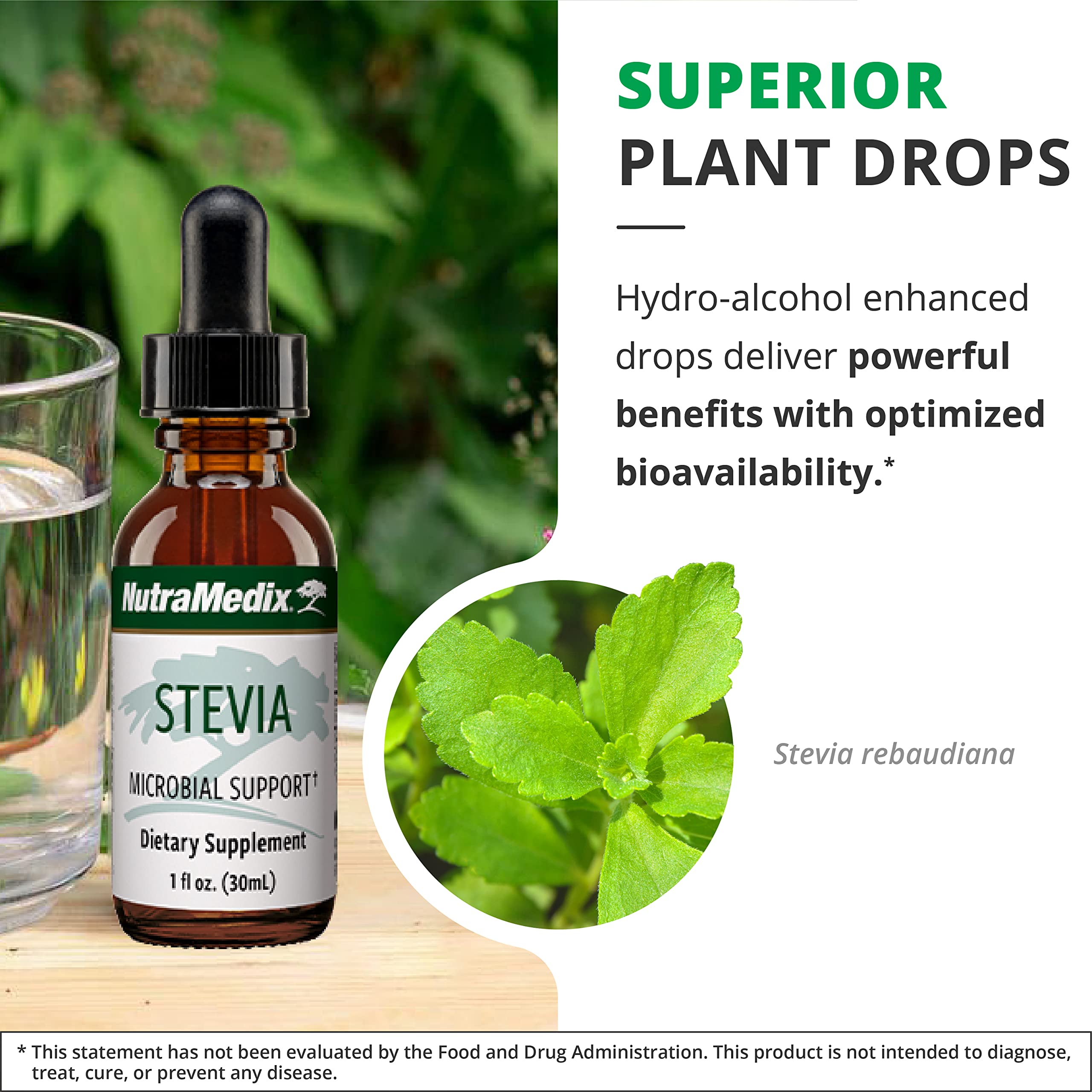 NutraMedix stevia junto a moneda para comparar tamaño compacto y portátil